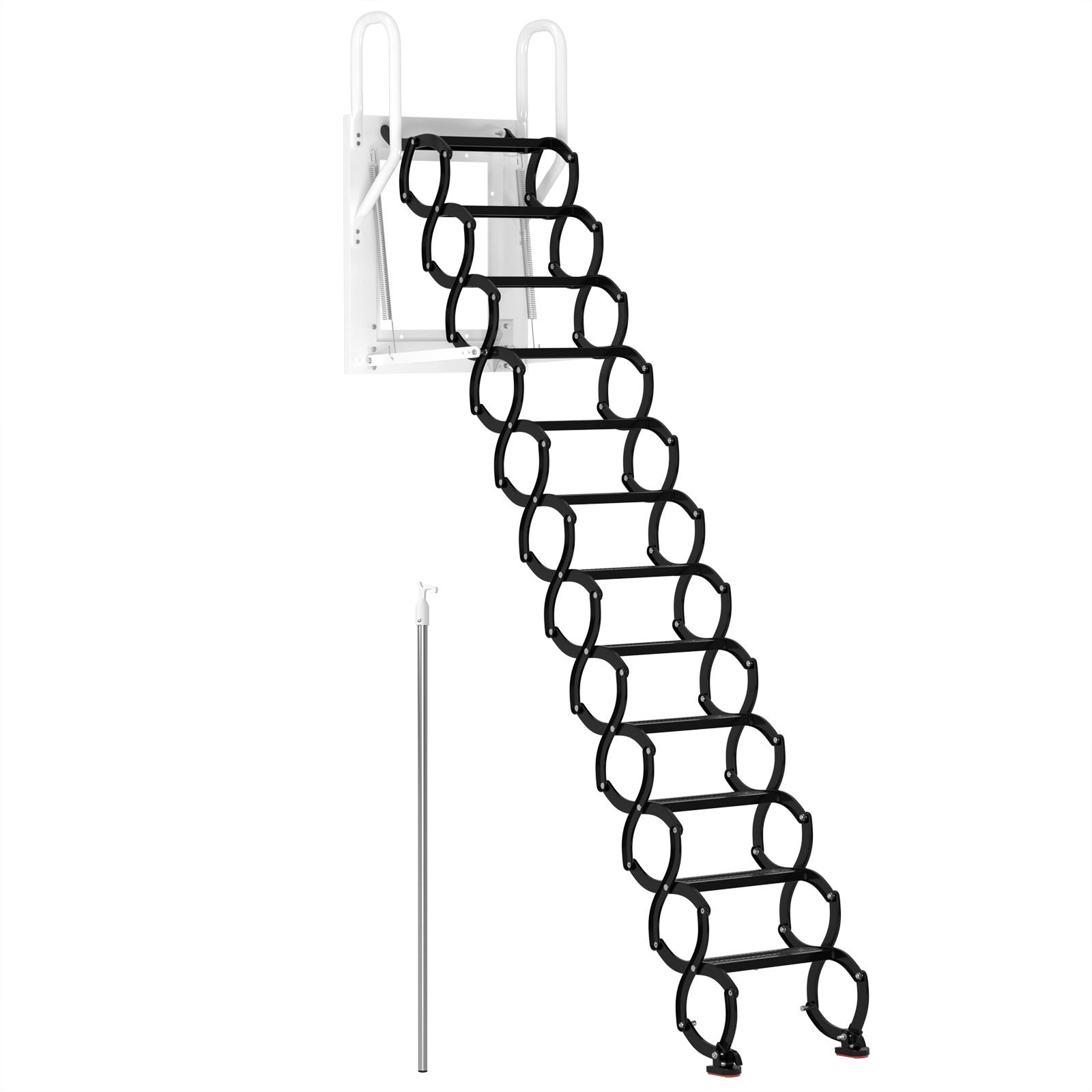 12-Step Folding Attic Ladder for 27.6" x 23.6" Wall Opening, 600 lbs Capacity Pull-Down Loft Stairs, up to 9.84ft Ceiling Height (Black)