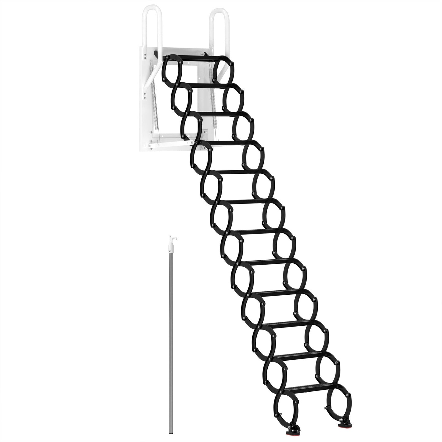 12-Step Folding Attic Ladder for 27.6" x 23.6" Wall Opening, 600 lbs Capacity Pull-Down Loft Stairs, up to 9.84ft Ceiling Height (Black)
