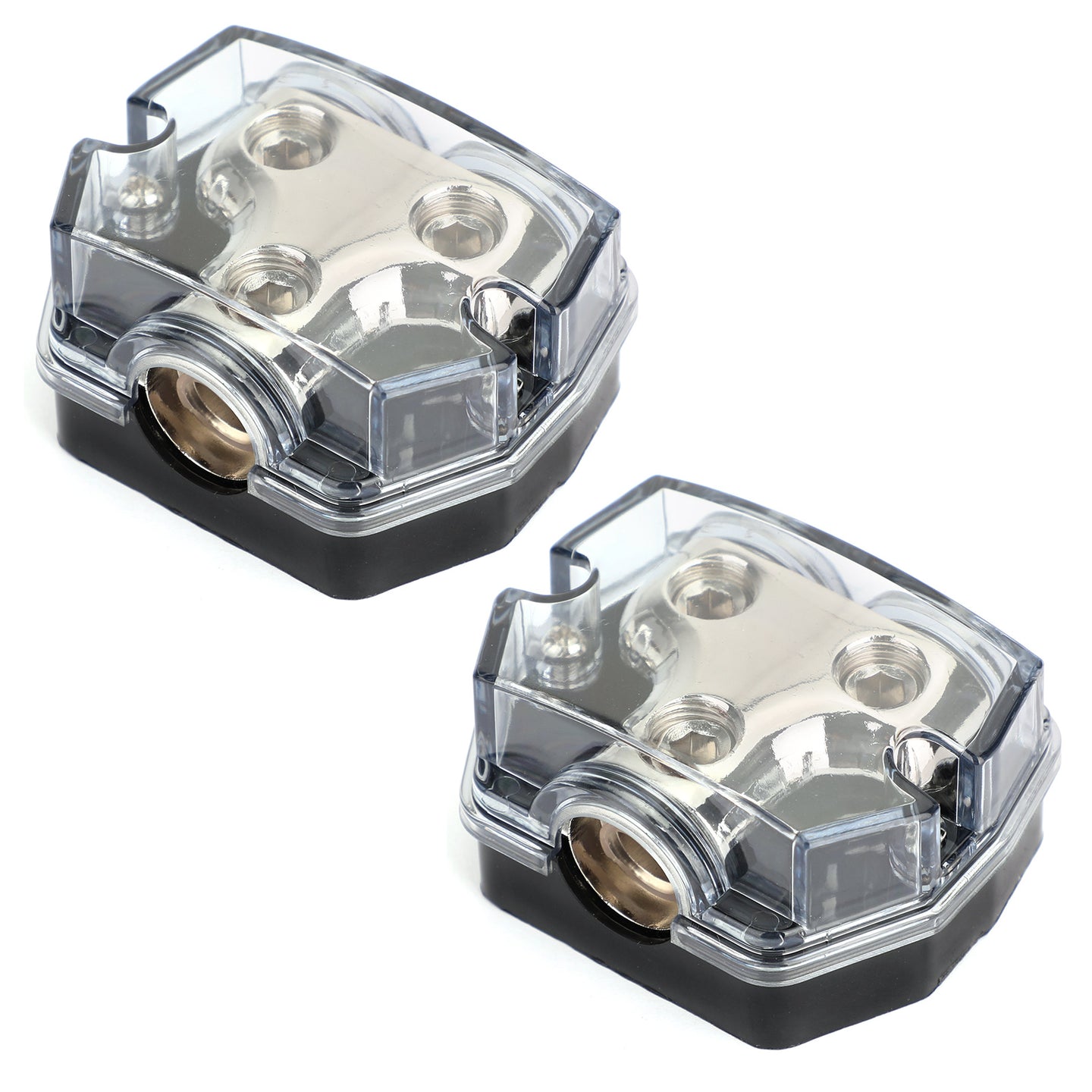 Heat resistant Splitter Clear Cover Nickel Plated 2pcs Distribution Block 1x0 In 2x0 GA Out Splitter Fusebox plastic housing for Car Audio Marine