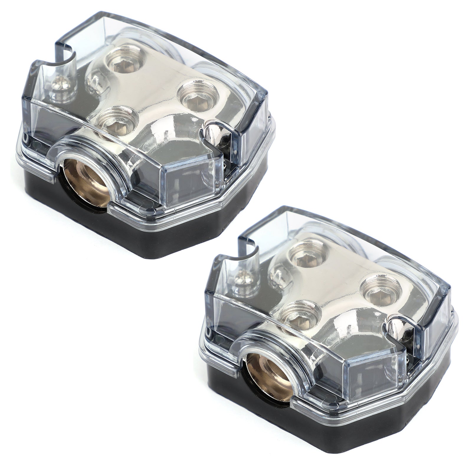 Heat resistant Splitter Clear Cover Nickel Plated 2pcs Distribution Block 1x0 In 2x0 GA Out Splitter Fusebox plastic housing for Car Audio Marine