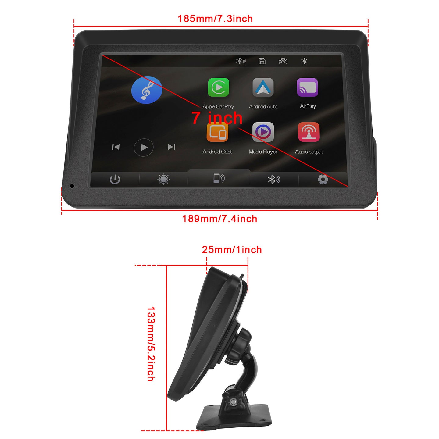 7-inch Car Display Screen Apple CarPlay Android Auto Apple AirPlay 12 LED Camera