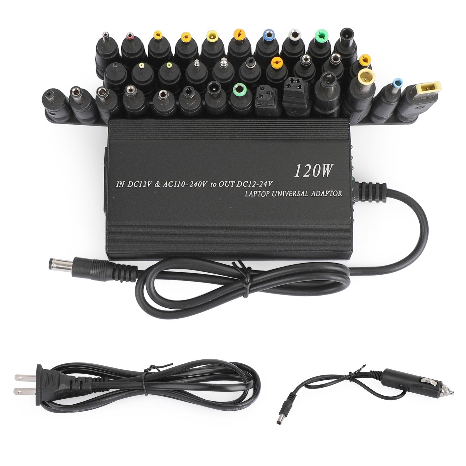 Universal 120W Laptop Charger Power Supply – AC/DC Adapter with 34 Tips for Notebook, Car & Home Use (US Plug)