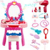 Toddler Makeup Table with Mirror and Chair Kids Vanity Set with Blowdryer for 3+
