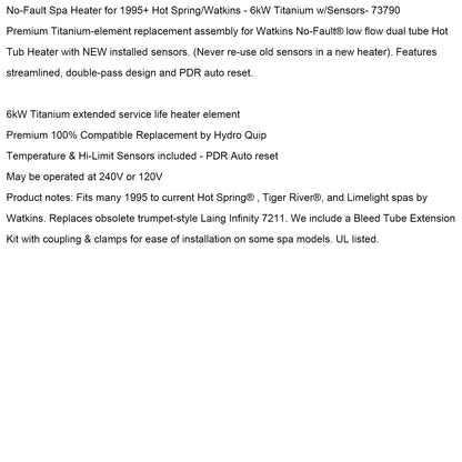 No-Fault Titanium Spa Heater for Hot Spring/Watkins/Caldera/Tiger River 73790-6KW