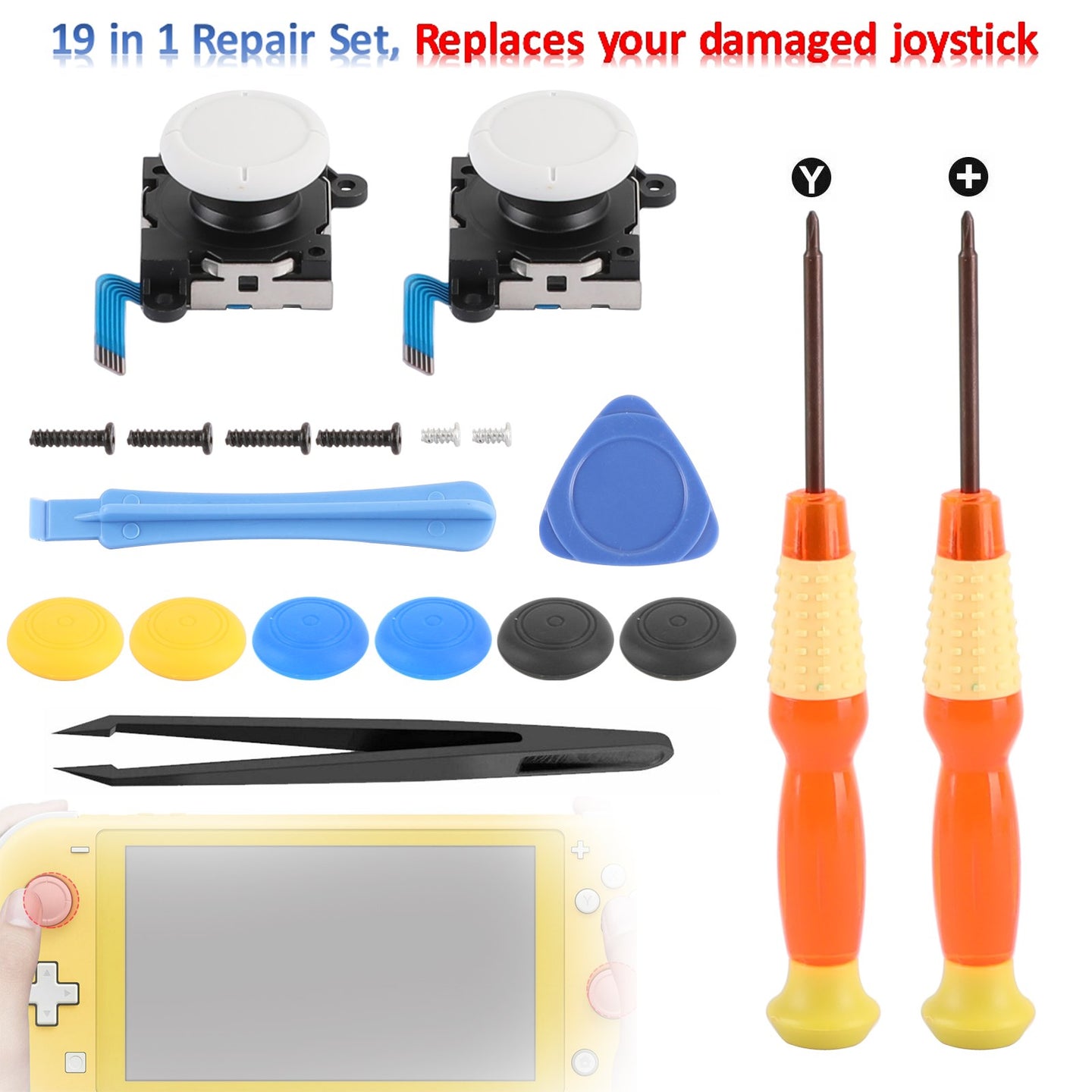 Repair Set with 3D Analog Sensor Stick + Tool 19in1 Fit for Switch Lite Joystick