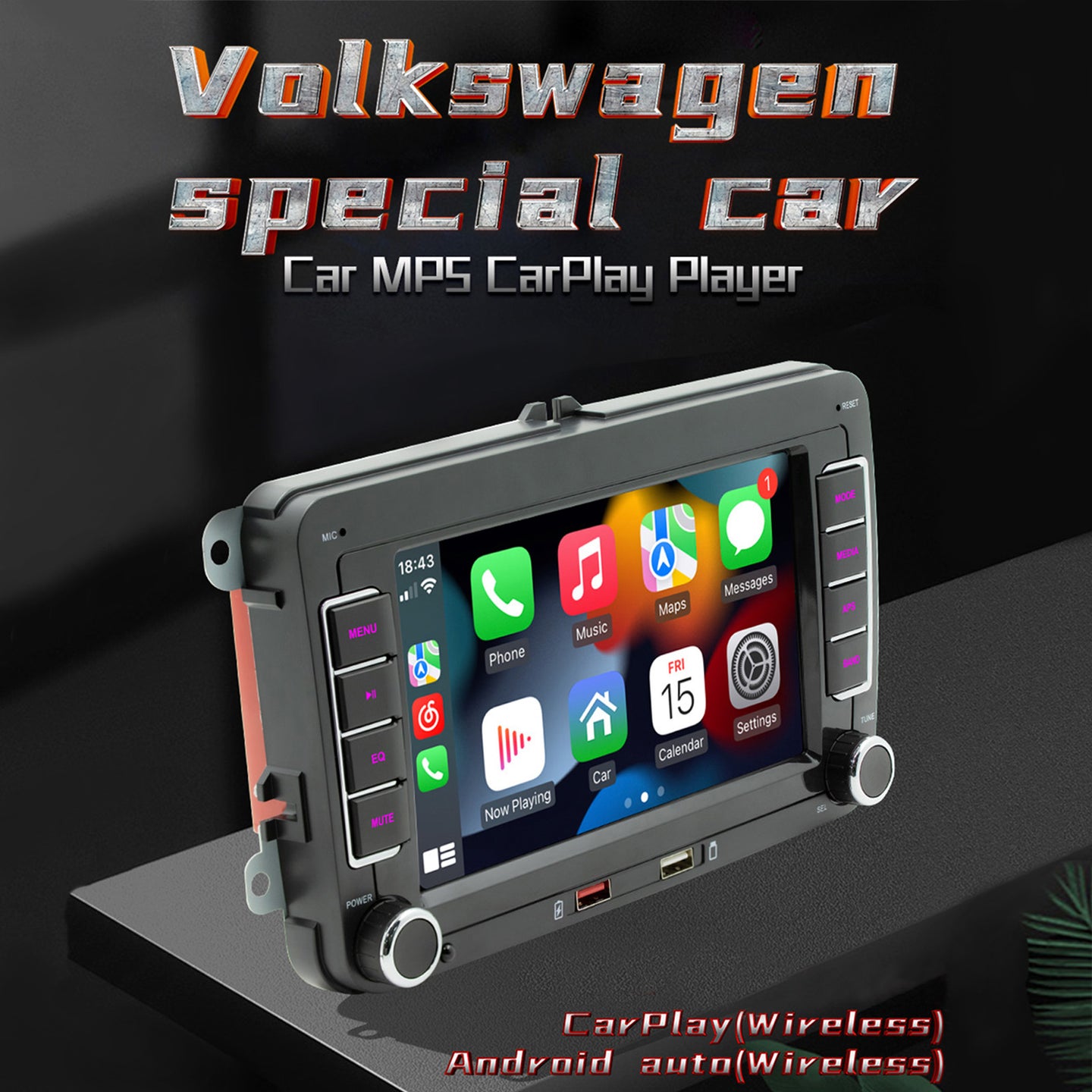7inch Wireless Carplay Bluetooth Stereo Radio FM Car MP5 Player For Volkswagen Cars