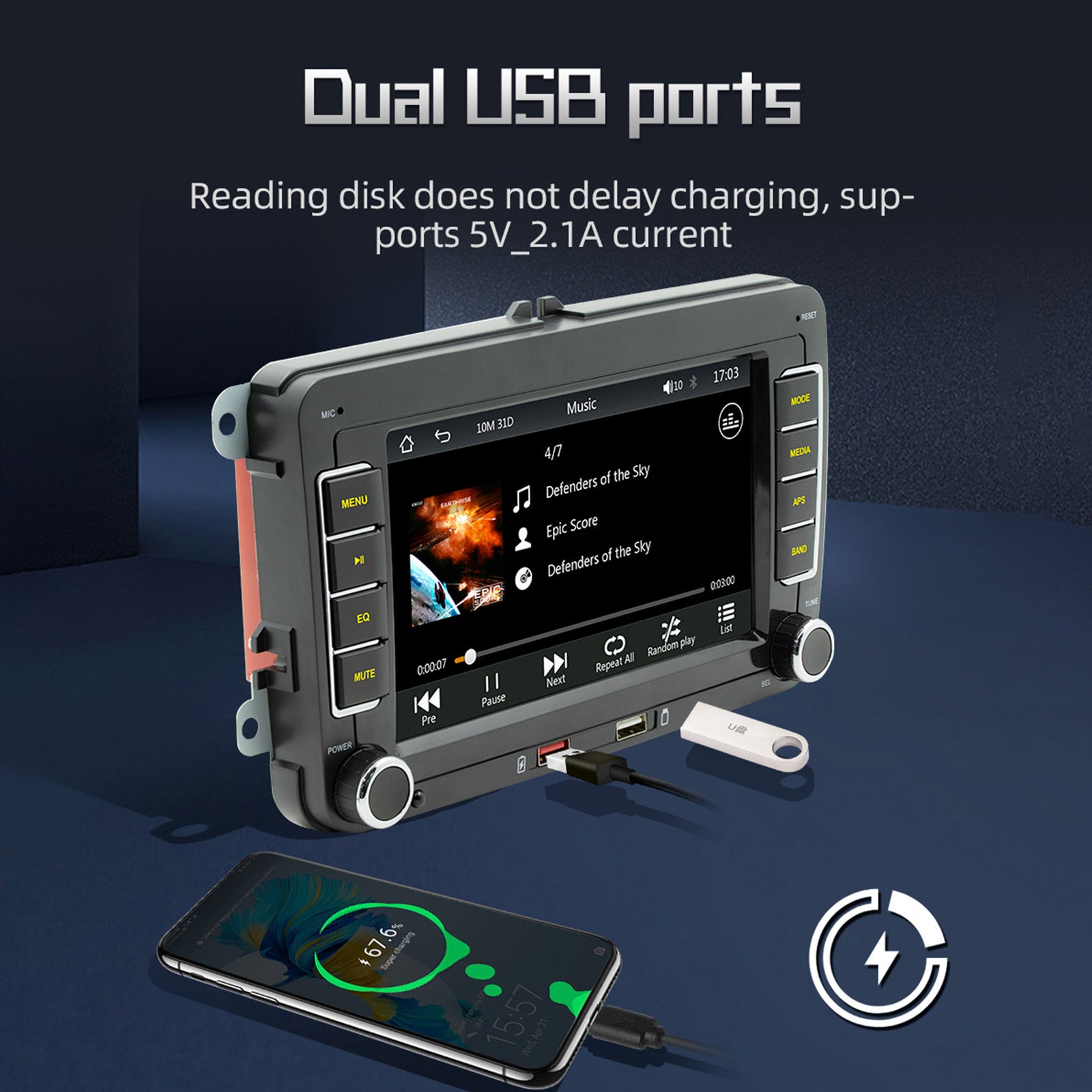 7inch Wireless Carplay Bluetooth Stereo Radio FM Car MP5 Player For Volkswagen Cars