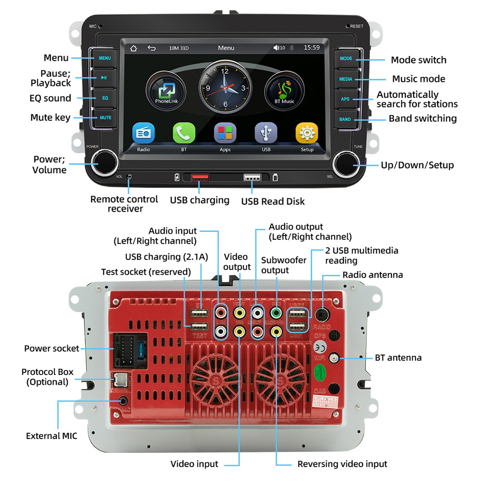 7inch Wireless Carplay Bluetooth Stereo Radio FM Car MP5 Player For Volkswagen Cars
