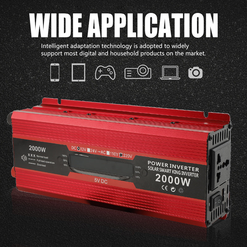 Car Power Converter Inverter DC 12V To AC 220V LCD 2000W Charger Transformer