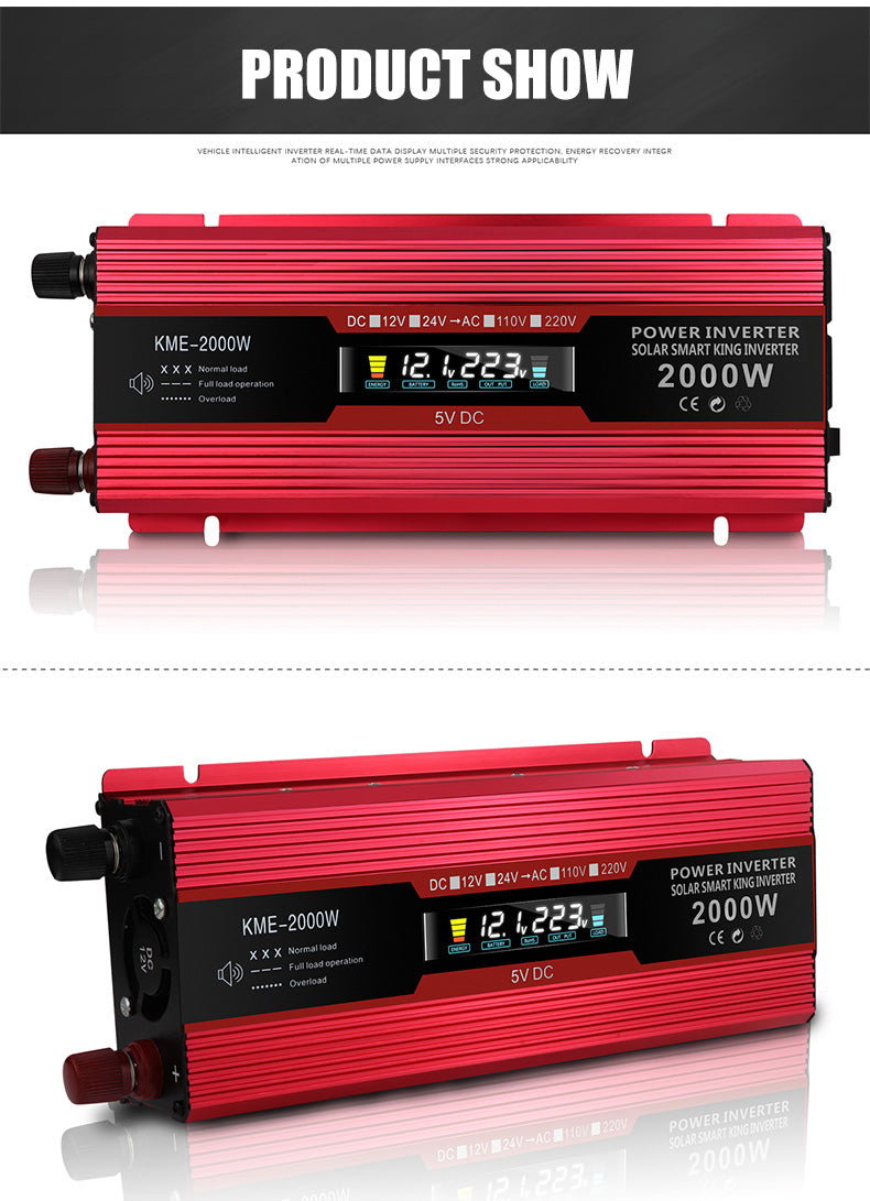 Car Power Converter Inverter DC 12V To AC 220V LCD 2000W Charger Transformer