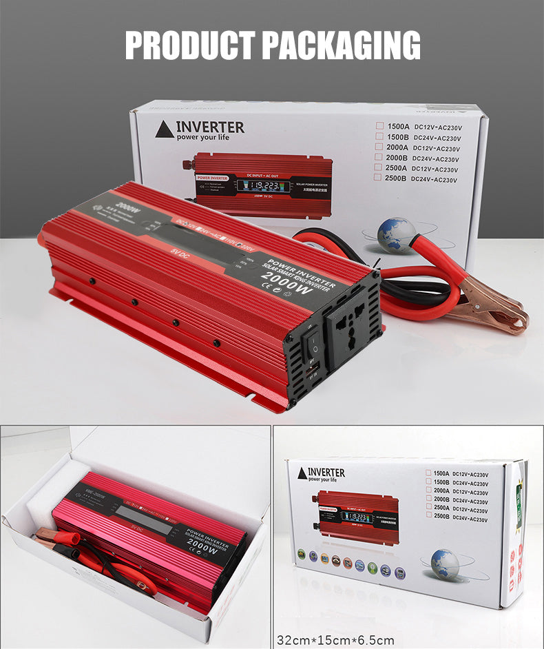 Car Power Converter Inverter DC 12V To AC 220V LCD 2000W Charger Transformer