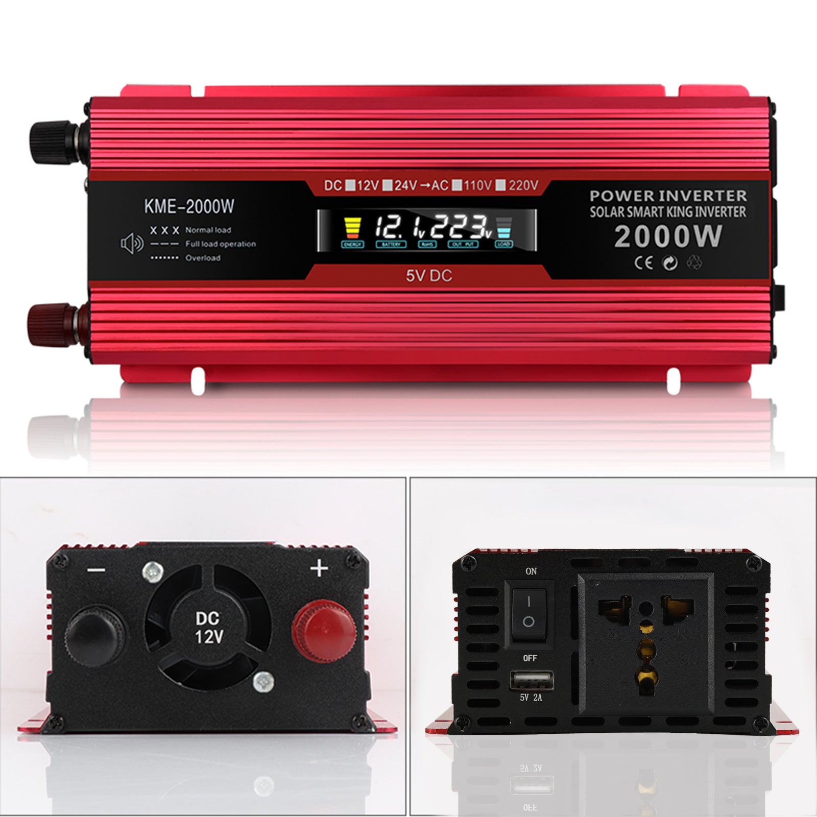 Car Power Converter Inverter DC 12V To AC 220V LCD 2000W Charger Transformer