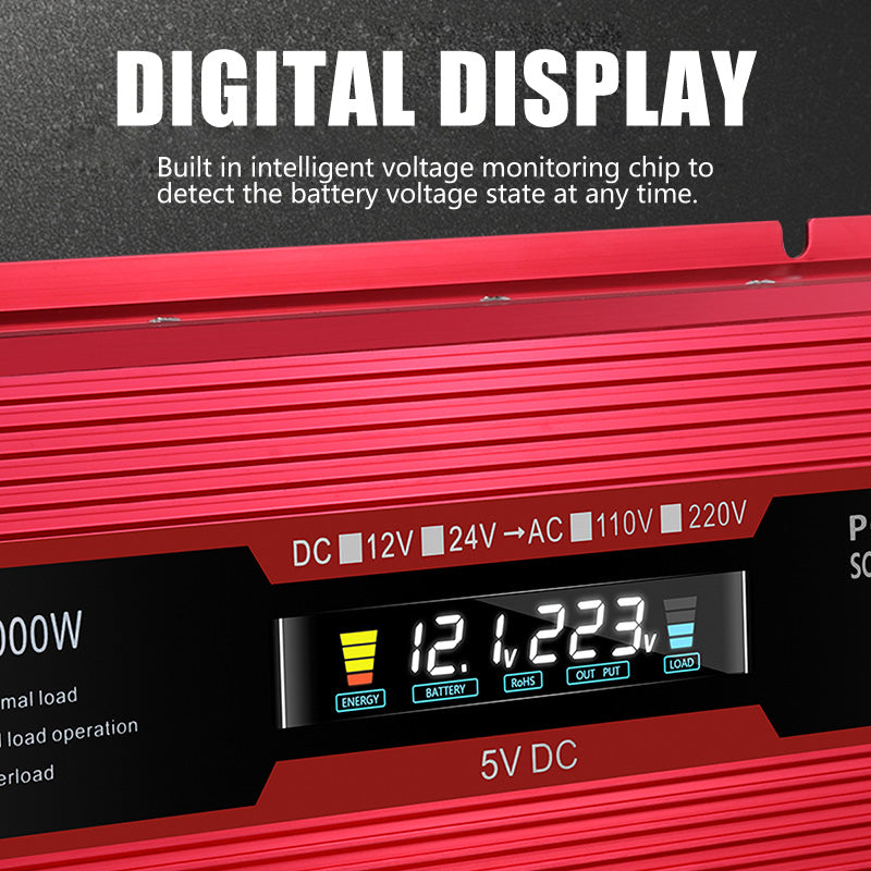 Car Power Converter Inverter DC 12V To AC 220V LCD 2000W Charger Transformer