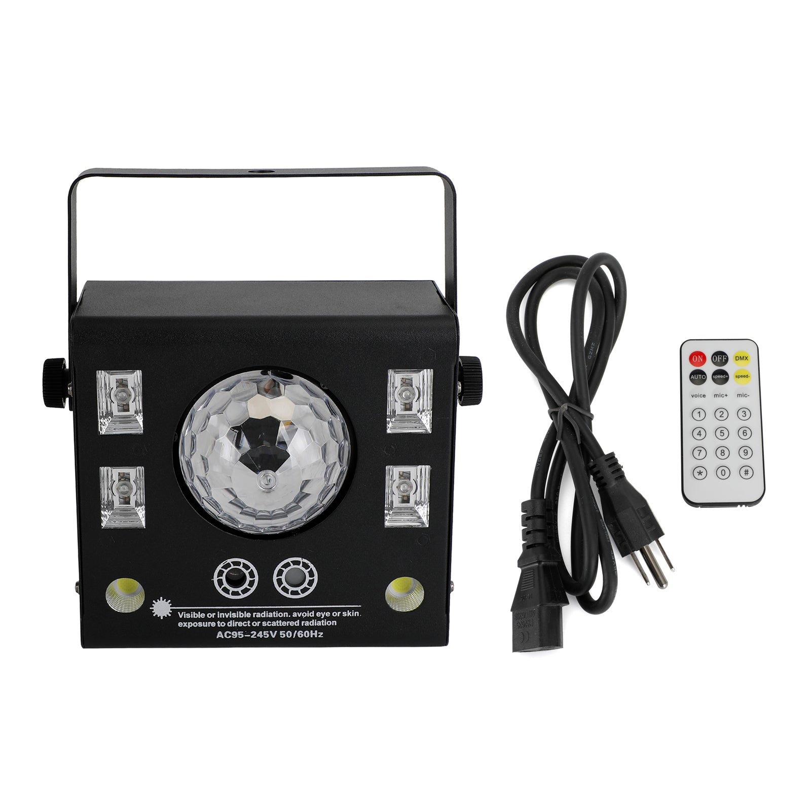 4-in-1 DJ Party Light with Strobe, UV Blacklight, Magic Ball & Laser, DMX & Sound Activated with Remote