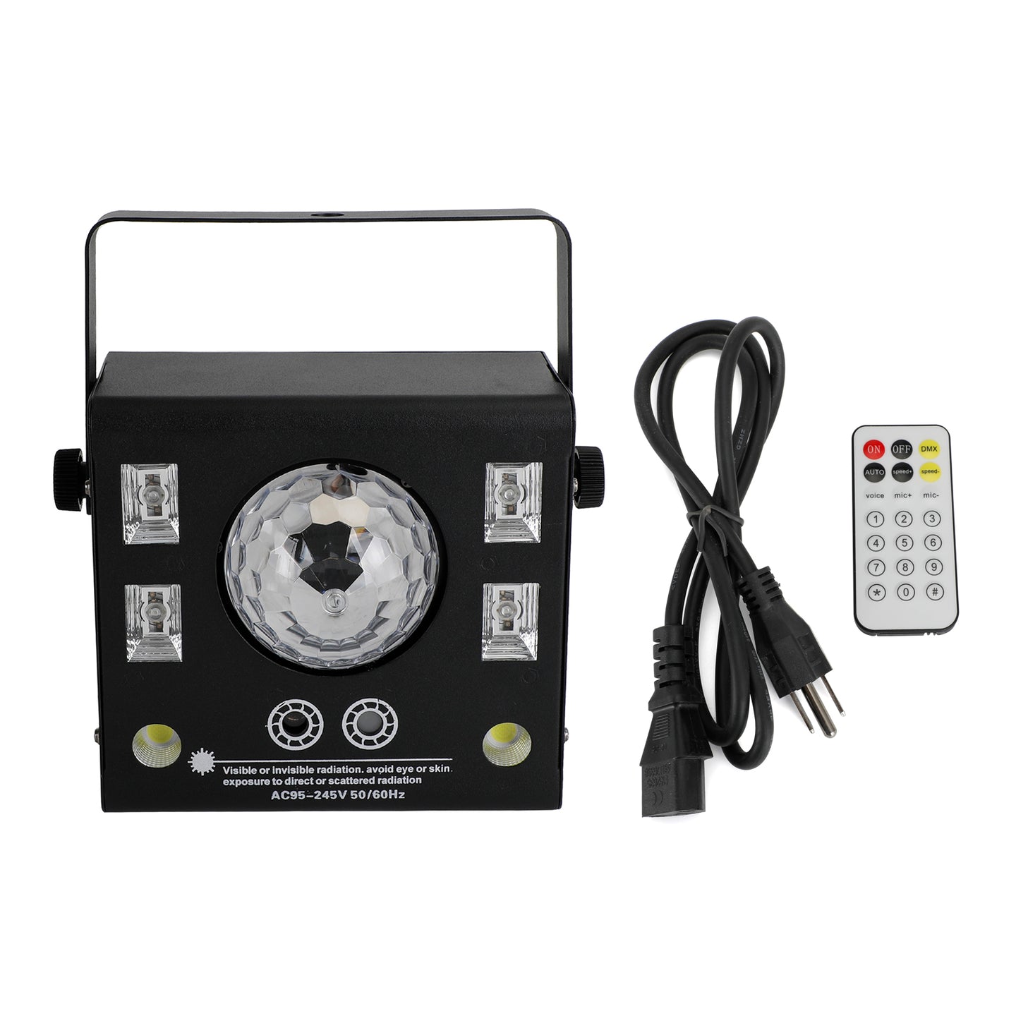 4-in-1 DJ Party Light with Strobe, UV Blacklight, Magic Ball & Laser, DMX & Sound Activated with Remote