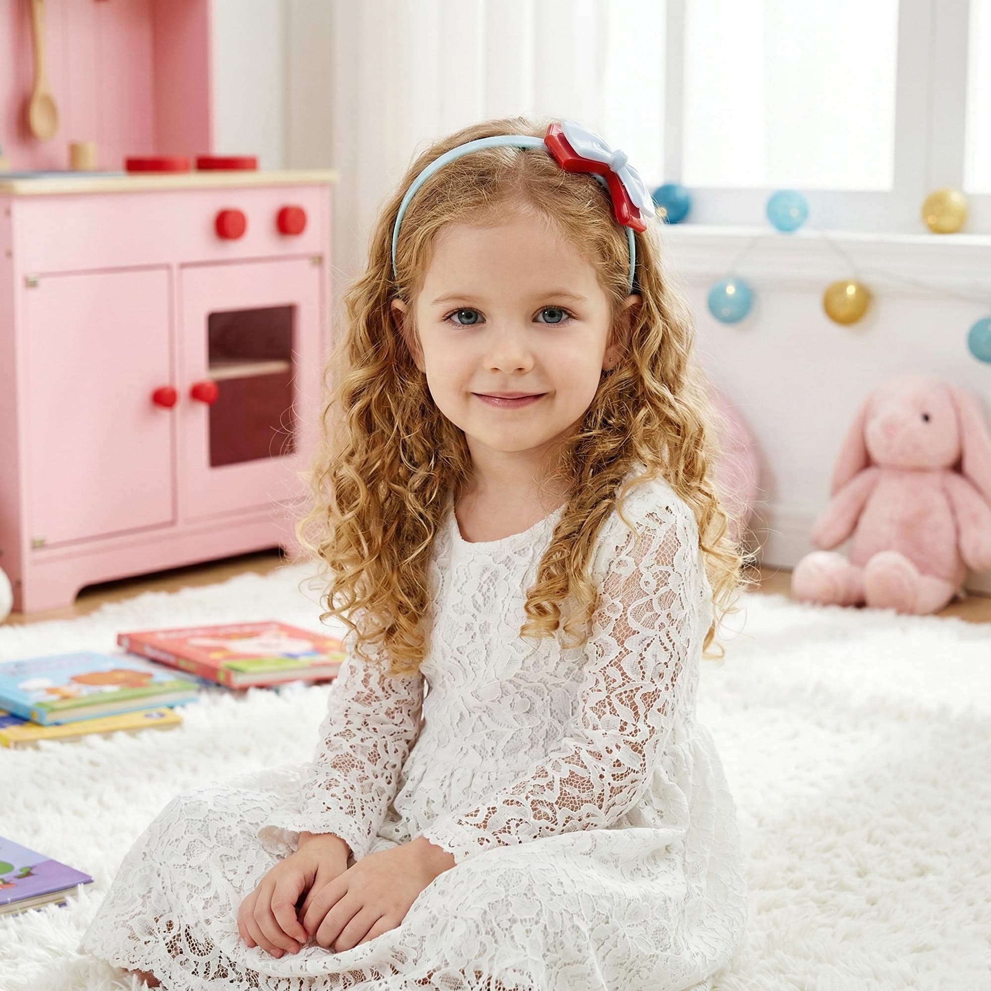 Toddler Makeup Table with Mirror and Chair Kids Vanity Set with Blowdryer for 3+