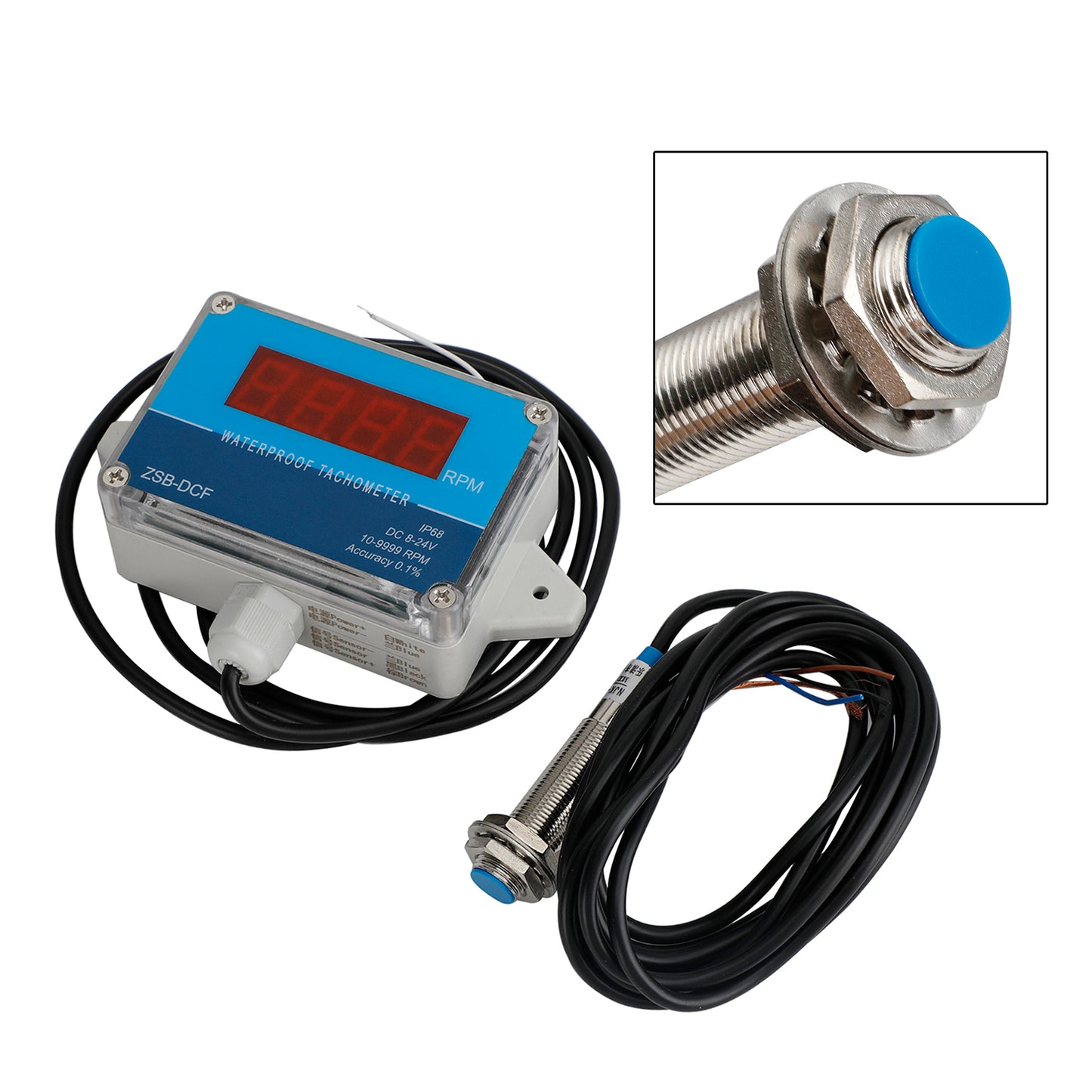 DC 8-24V Hall Tachometer Digital LED Motor Speed Meter Tester IP68 Waterproof