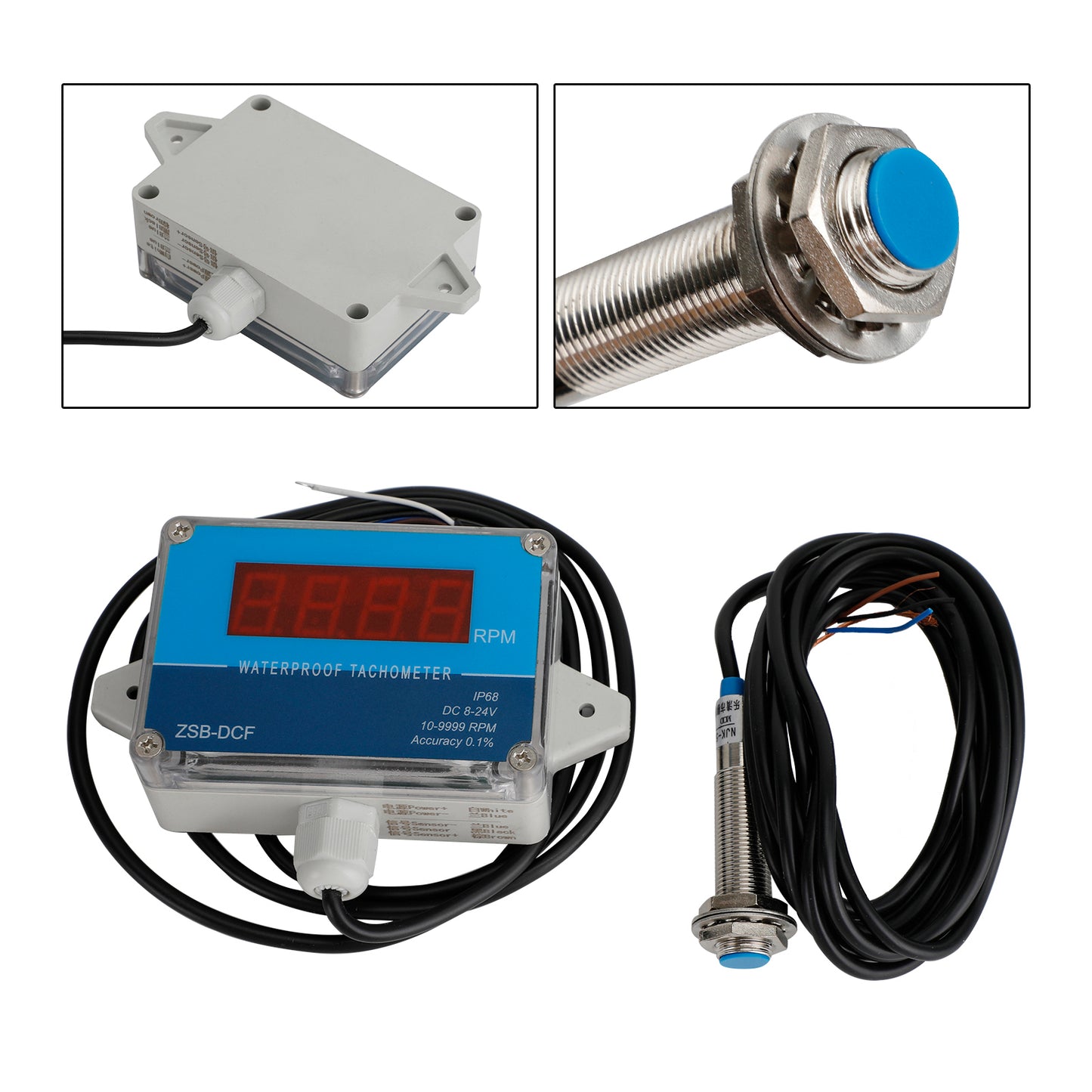 DC 8-24V Hall Tachometer Digital LED Motor Speed Meter Tester IP68 Waterproof