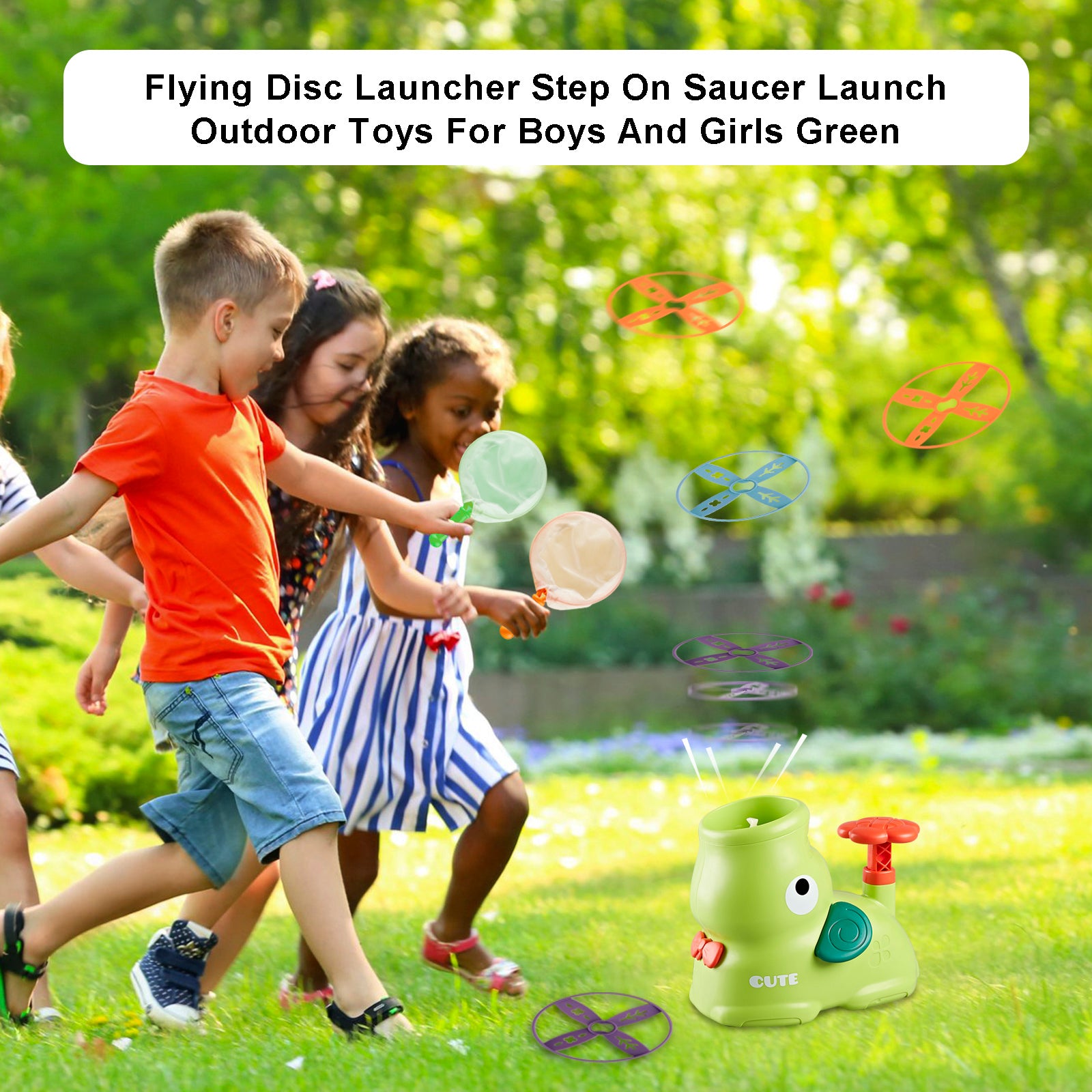 Flying Disc Launcher Step On Saucer Launch Outdoor Toys For Boys And Girls Green