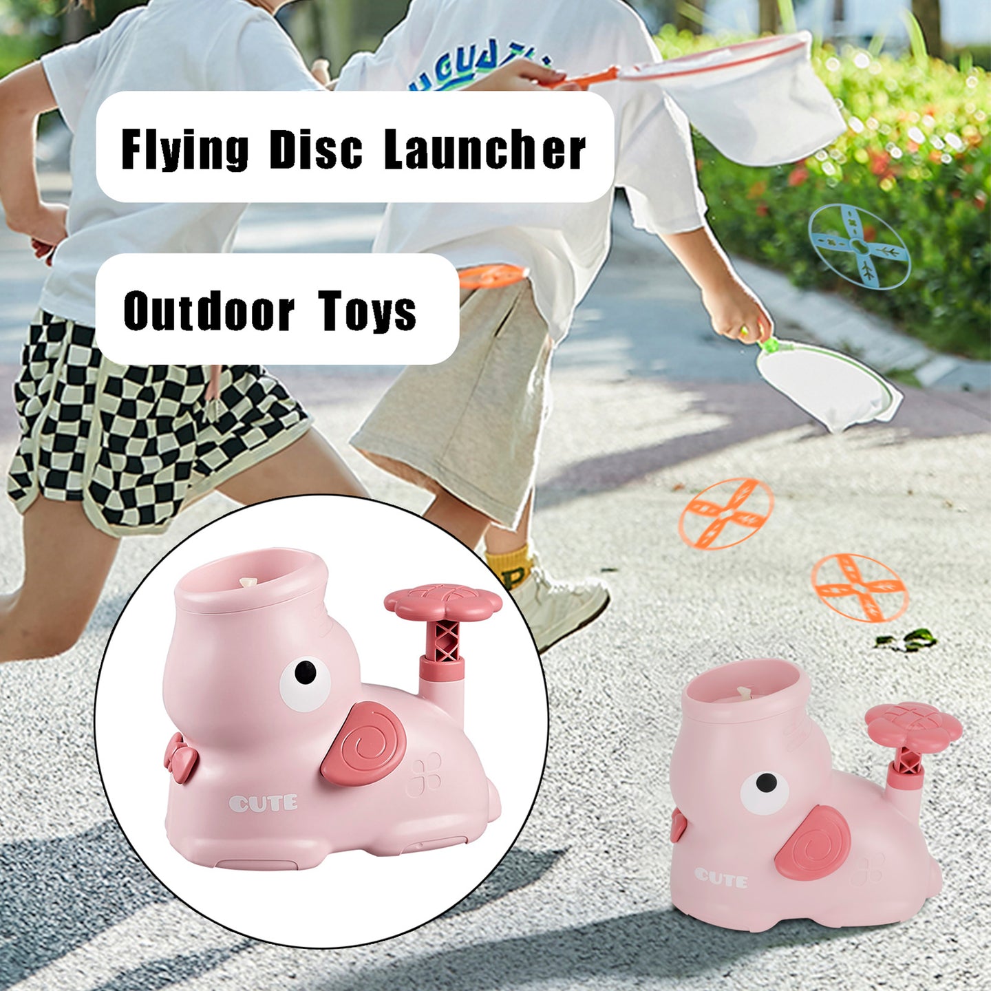Flying Disc Launcher Step On Saucer Launch Outdoor Toys For Boys And Girls Pink