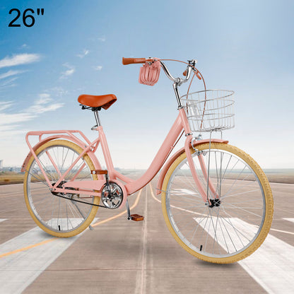 24/26 inch Women City Bicycle Beach Cruiser Bike with Basket & Rack