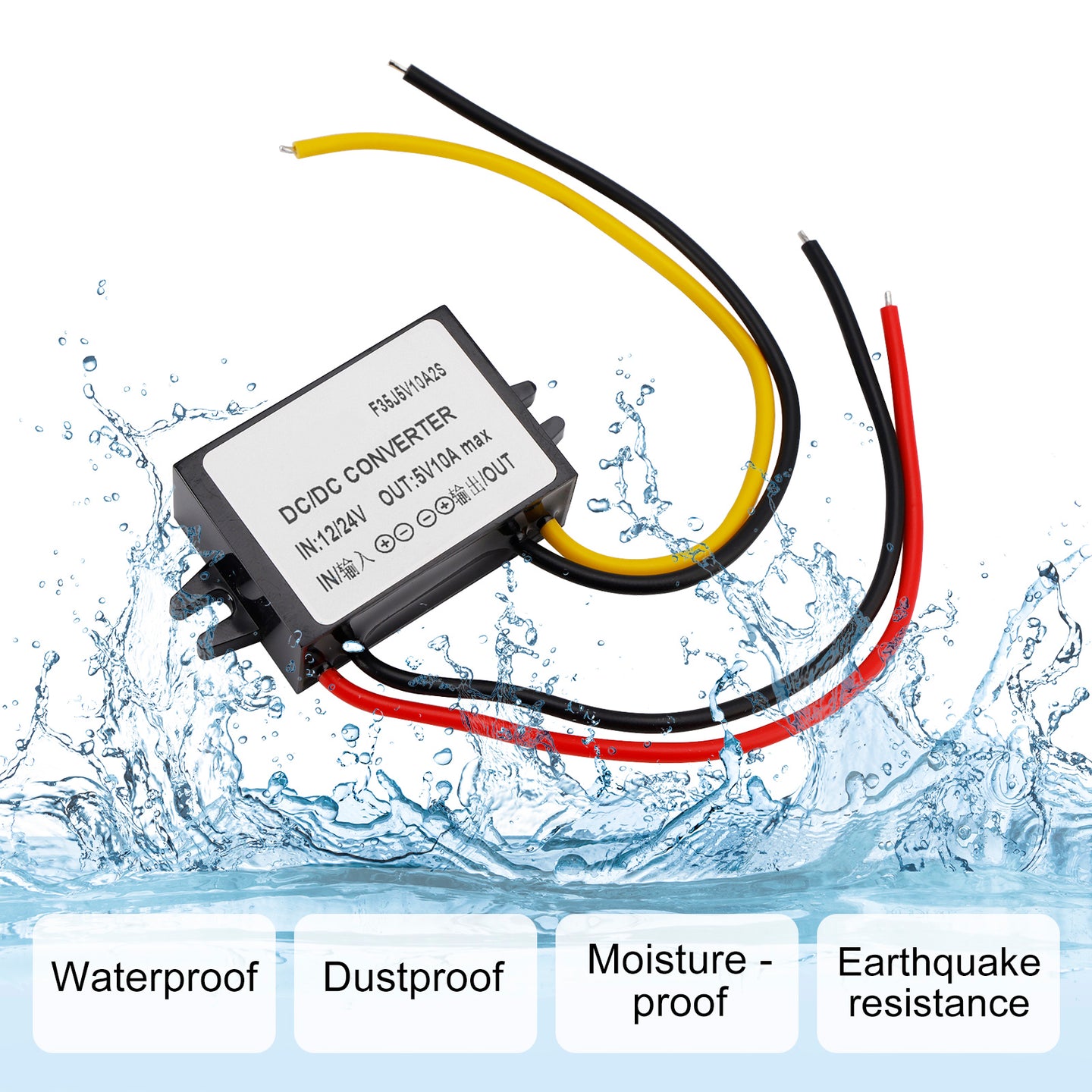 12/24V to 5V 10A Step Down DC/DC 50W Power Converter Regulator WaterProof