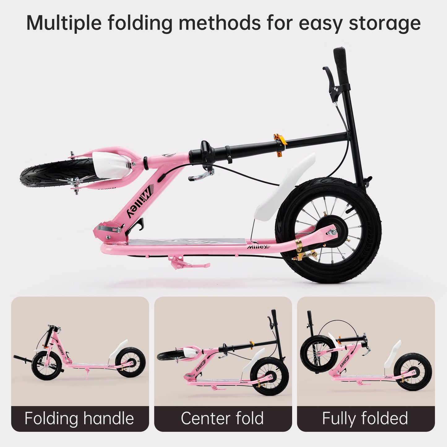 12 inch Big Wheel Kids Scooter Low Deck Dual Brake Steel Frame