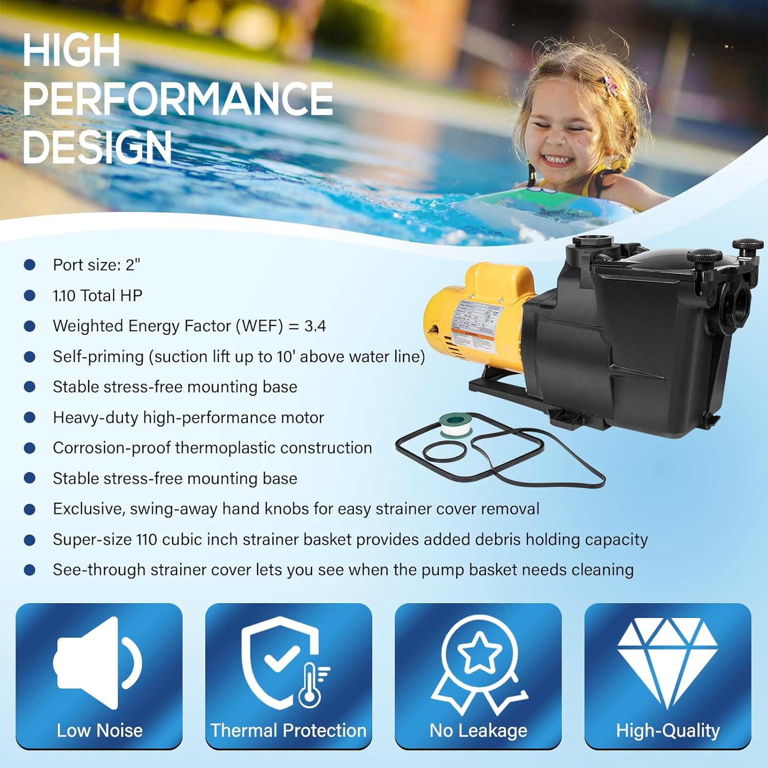 W3SP2607X10 Energy Efficient Pool Pump 1 HP 230V Pool Pump For Hayward