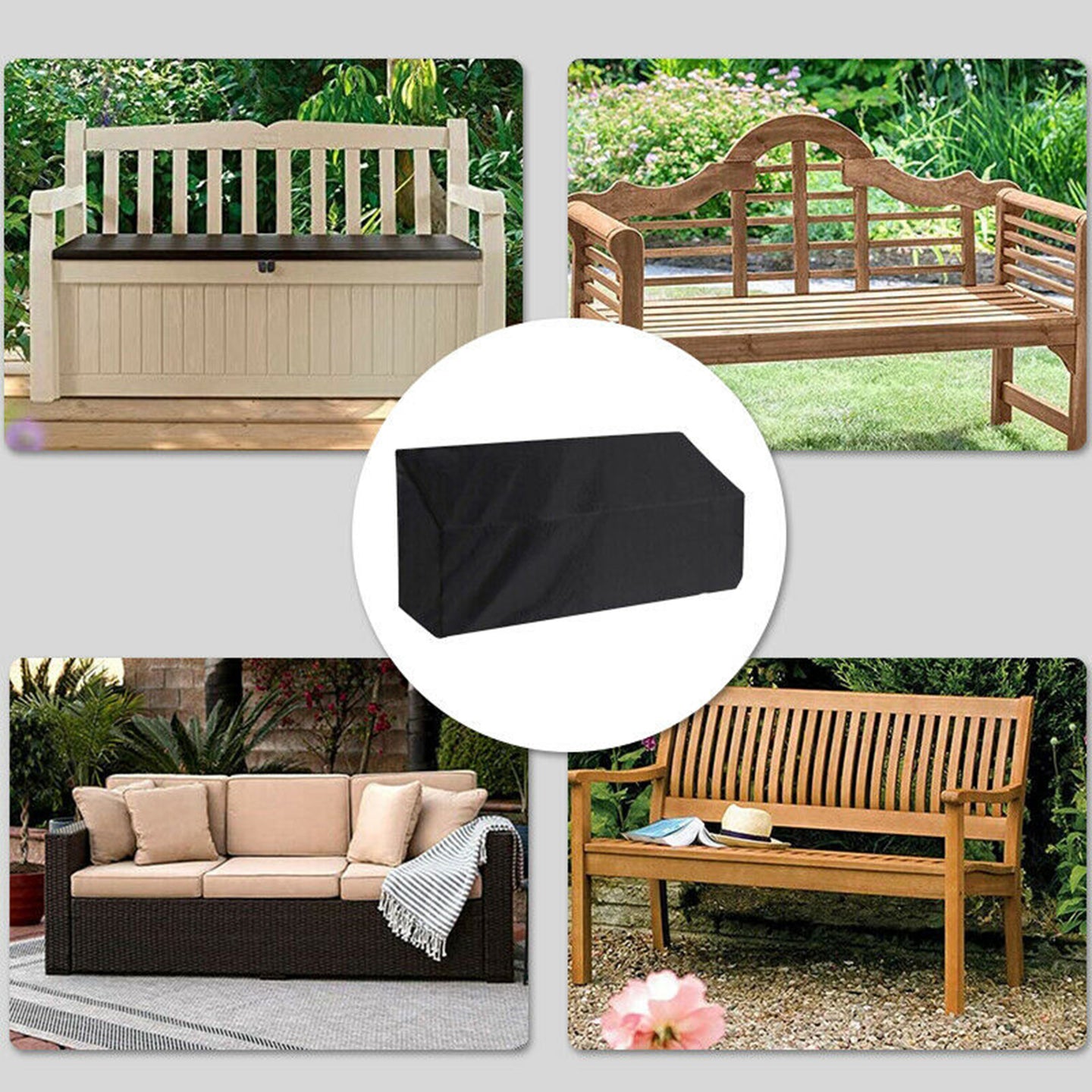 Black Waterproof Heavy Duty Garden Couch Outdoor 2/3/4 Seater Bench Seat Cover, 2Seats 134x66x89cm