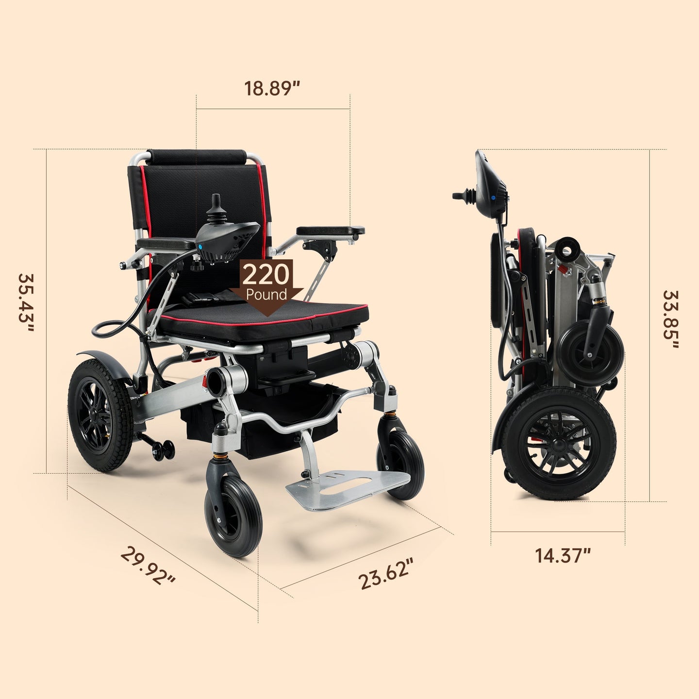 Airline-Approved Foldable Power Wheelchair for Seniors - Lightweight