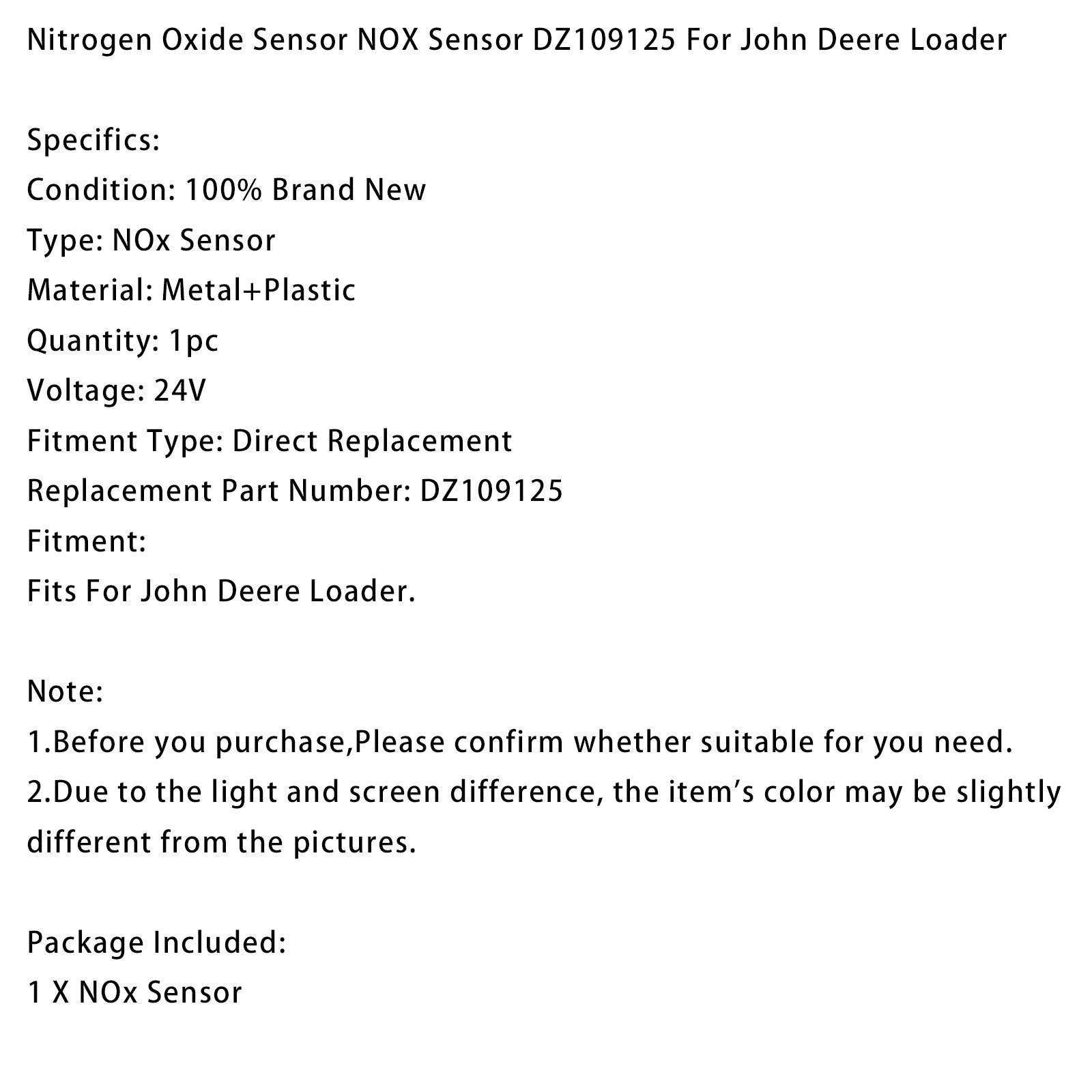 Nitrogen Oxide Sensor NOX Sensor DZ109125 For John Deere Loader
