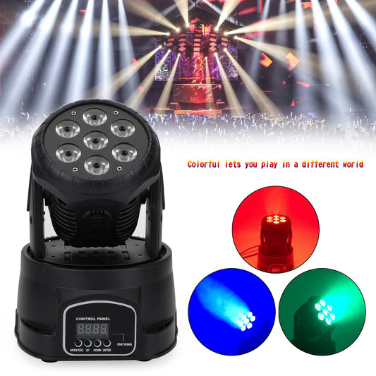 7x10W RGBW 4-in-1 Mini LED Moving Head Wash Light, DMX Controlled DJ Stage Lighting for Party & Events