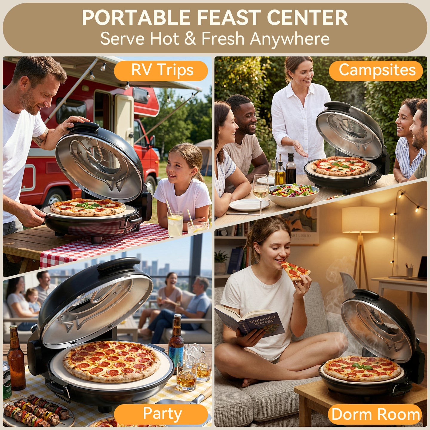 Electric Pizza Maker–12 Inch Electric Pizza Oven Indoor Countertop Maker with Ceramic Stone Heats up to 800˚F