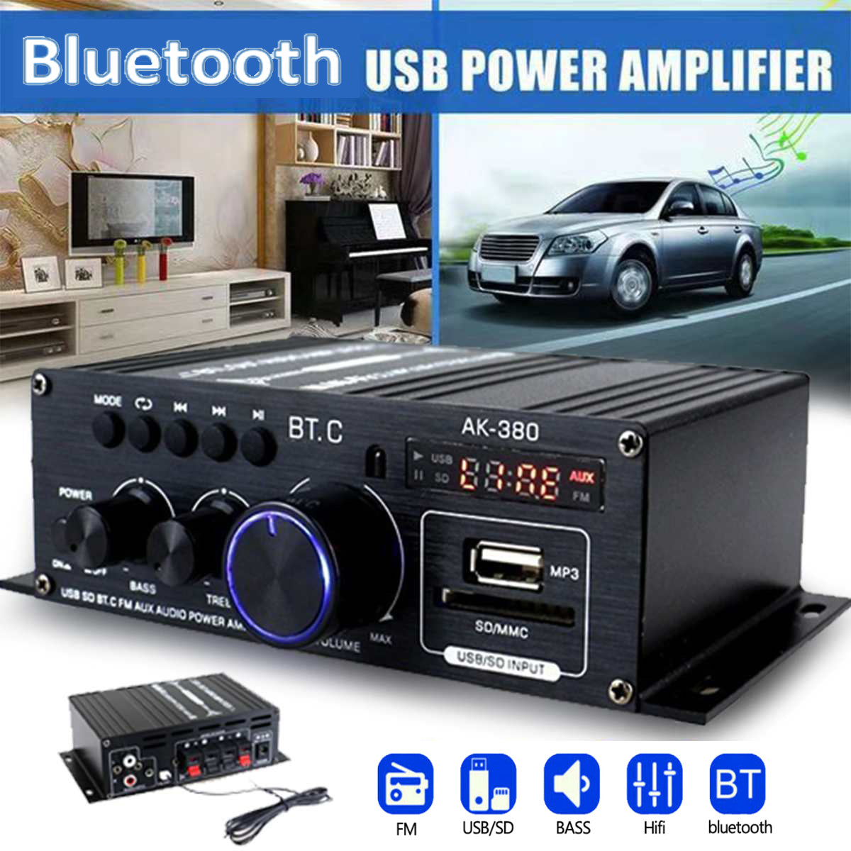 400W Bluetooth Hi-Fi Auto Stereo 12V Car MP3 Audio Amplifier Radio Booster Hi-Fi Bluetooth Car Auto Stereo 12V Car Audio Amplifier MP3 Radio 200W + 200W Bluetooth 2.0CH 400W Hi-Fi Auto Stereo 12V MP3 Car Audio Amplifier Radio Booster