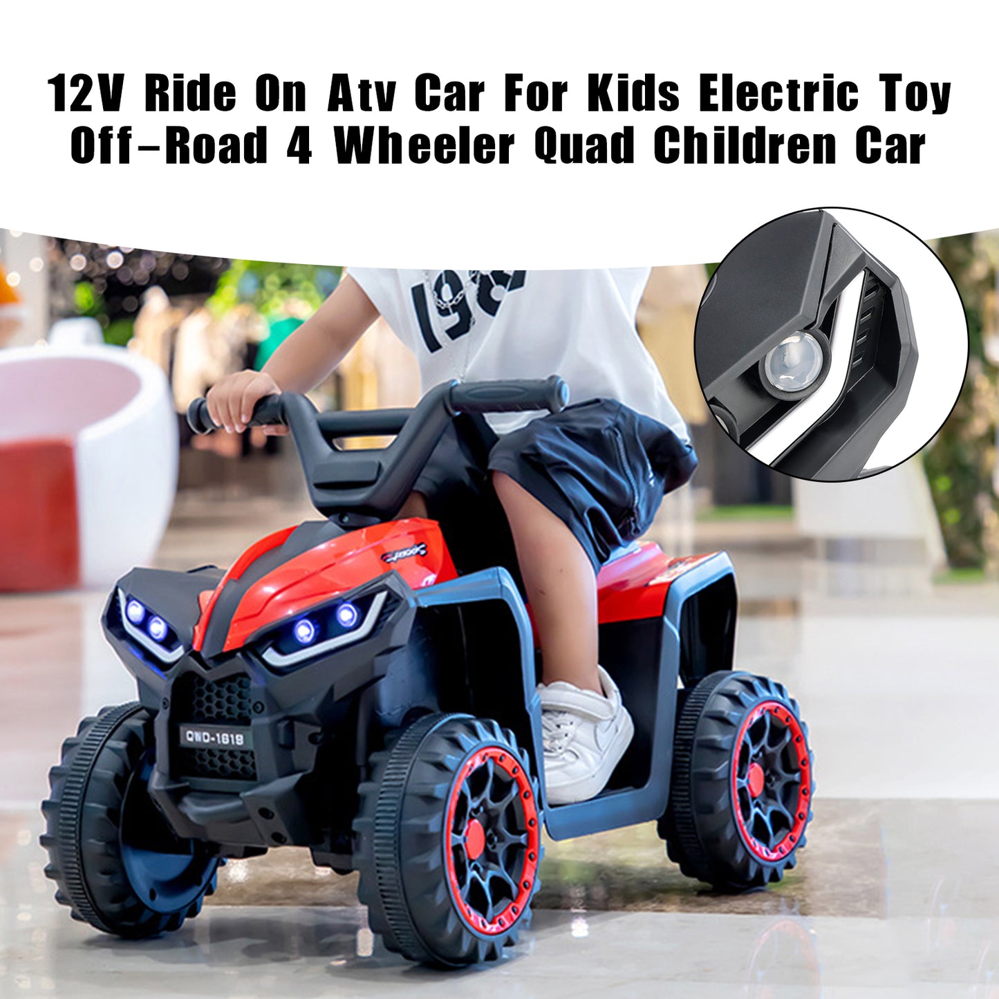 12V Kids Ride-On ATV with Dual Motors, Electric 4-Wheeler Quad with LED Headlights & Music Player for Boys & Girls (Red)