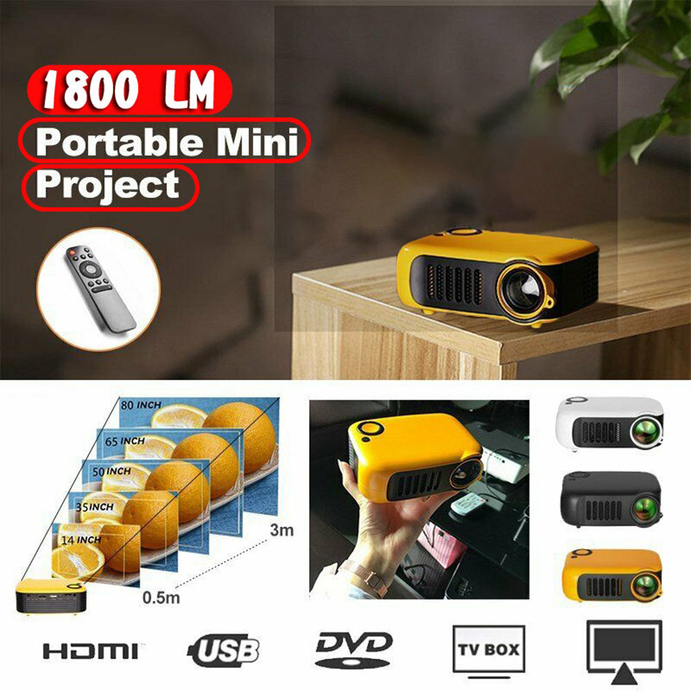 A2000 Mini Portable Projector – 800 Lumen LCD Home Theater Projector with US Plug