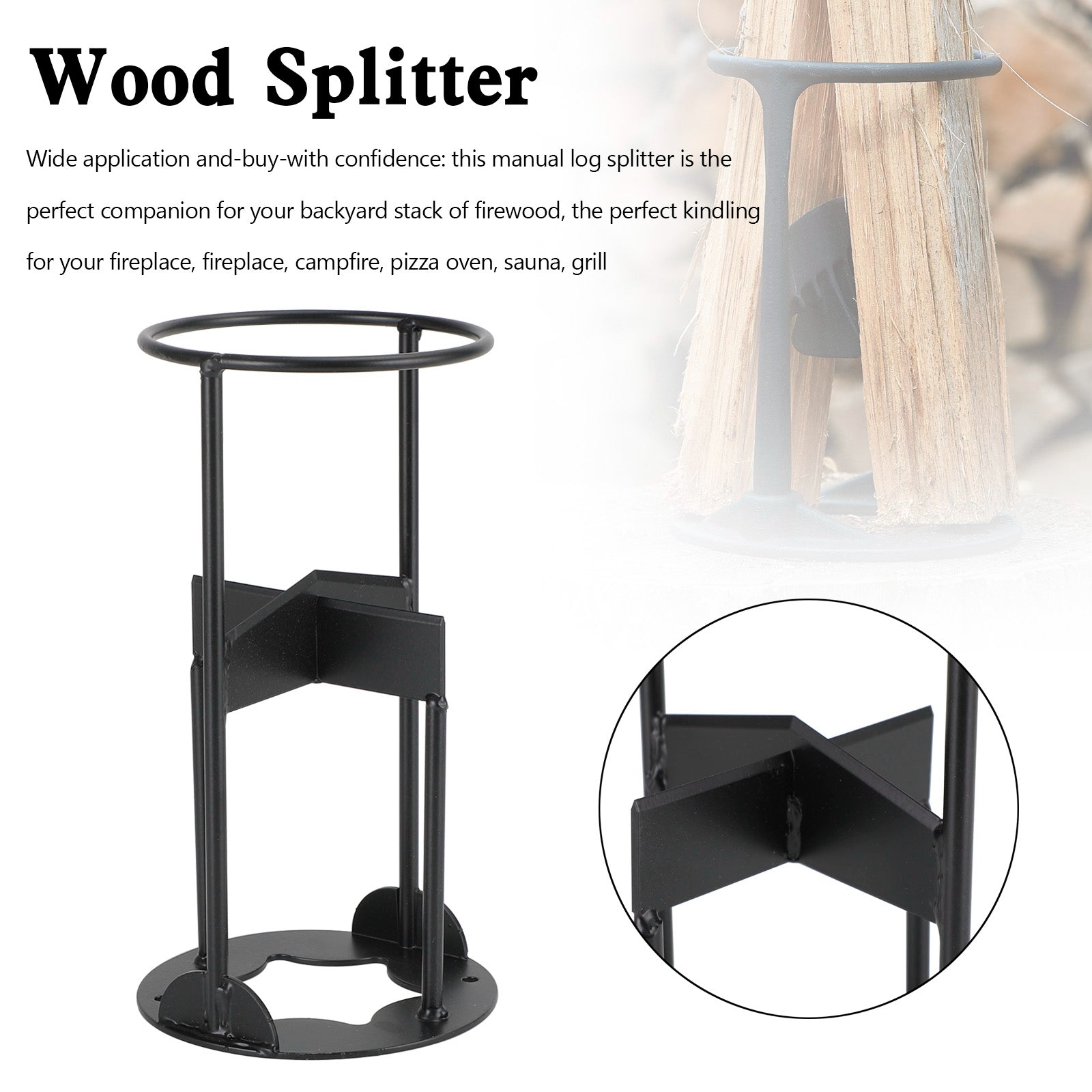 4-Way Kindling Cracker & Firewood Splitter, Heavy-Duty Cast Iron Cross Blade Log Splitter for Wood Stove & Fire Pit
