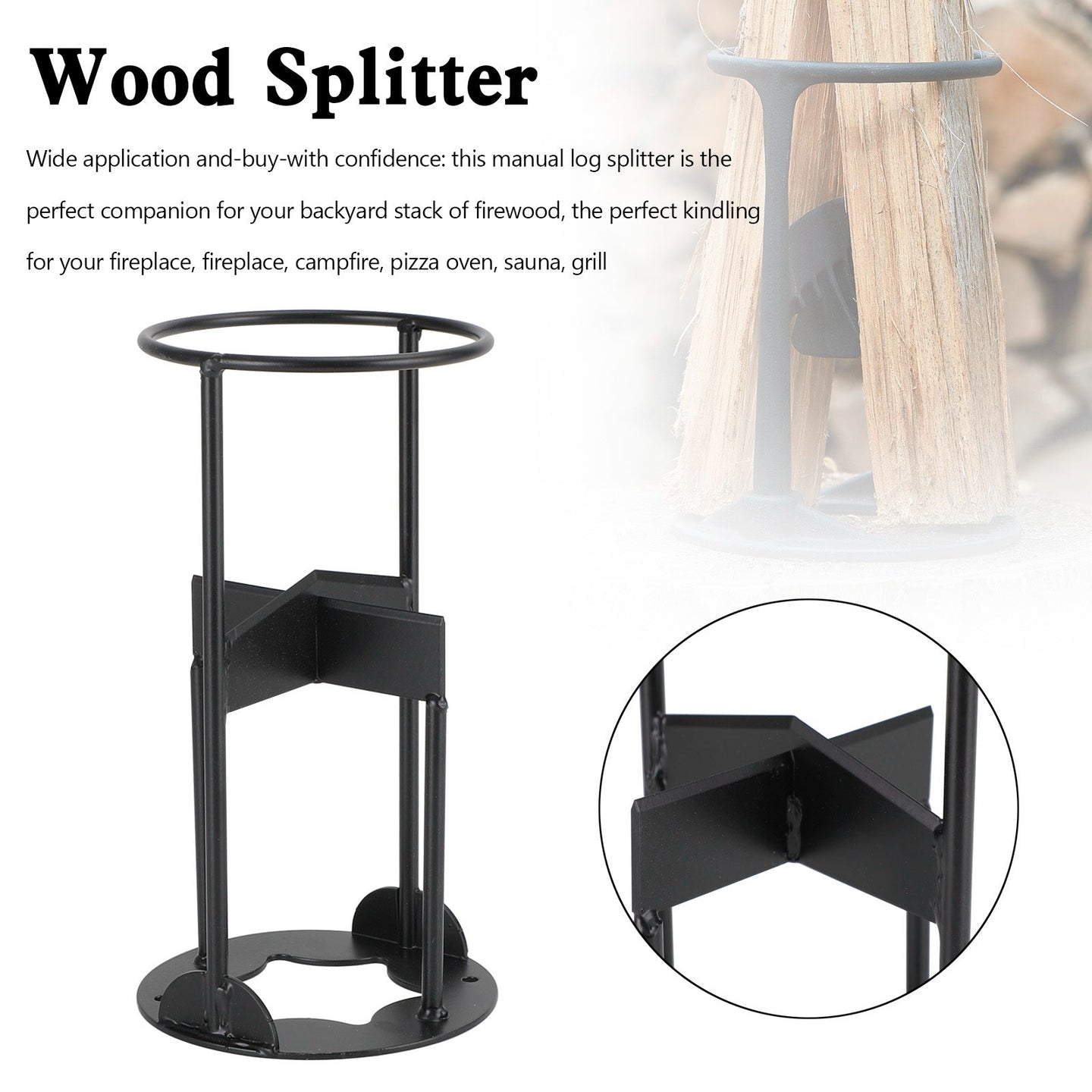 4-Way Kindling Cracker & Firewood Splitter, Heavy-Duty Cast Iron Cross Blade Log Splitter for Wood Stove & Fire Pit