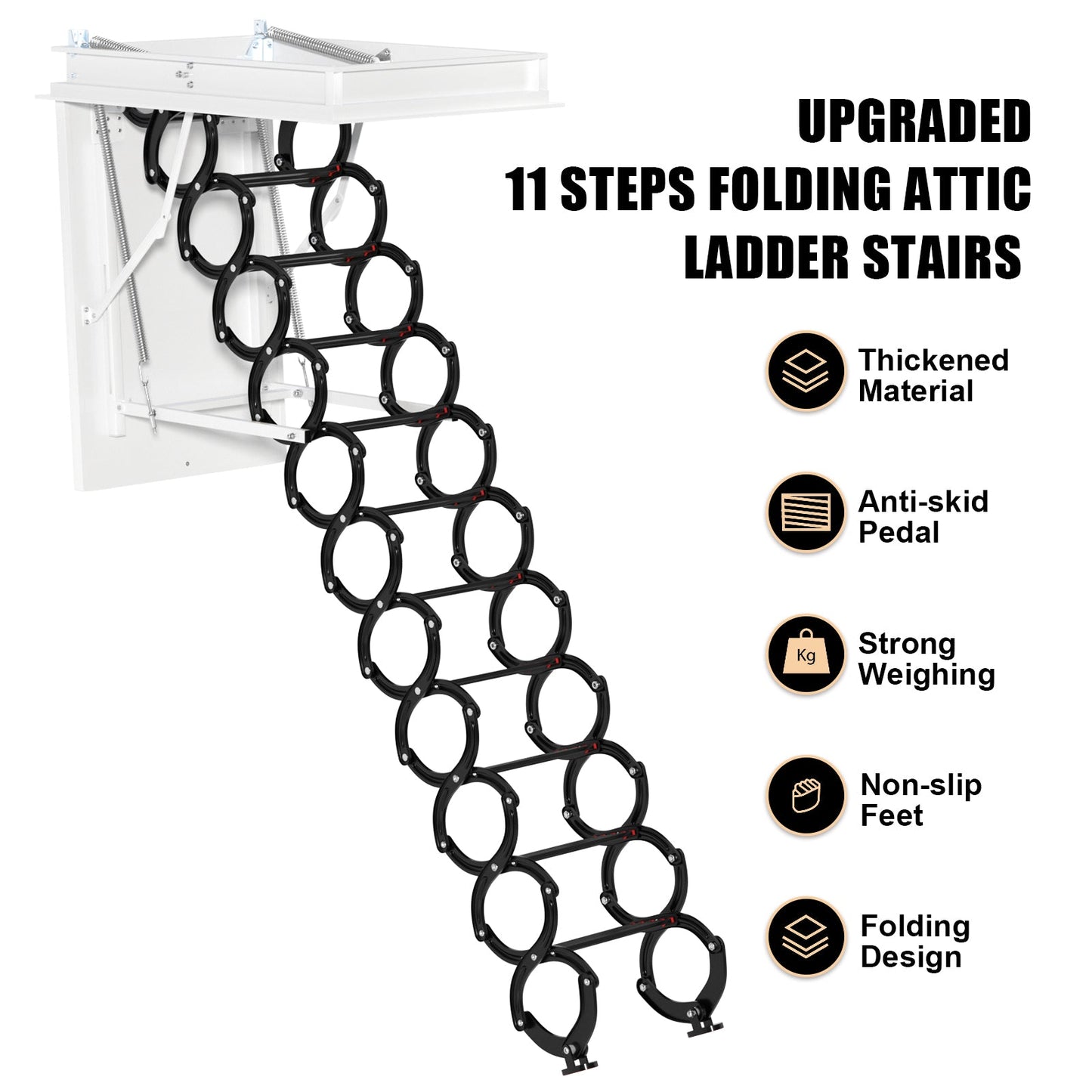 11-Step Folding Attic Ladder for 39.4" x 27.5" Opening, 660 lbs Capacity Pulldown Ceiling Stairs, up to 9.84ft Floor Height (Upgraded)