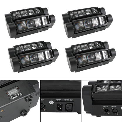 4Pcs 80W 8LED RGBW Spider Moving Head Stage Lighting Beam DMX Party DJ Lighting