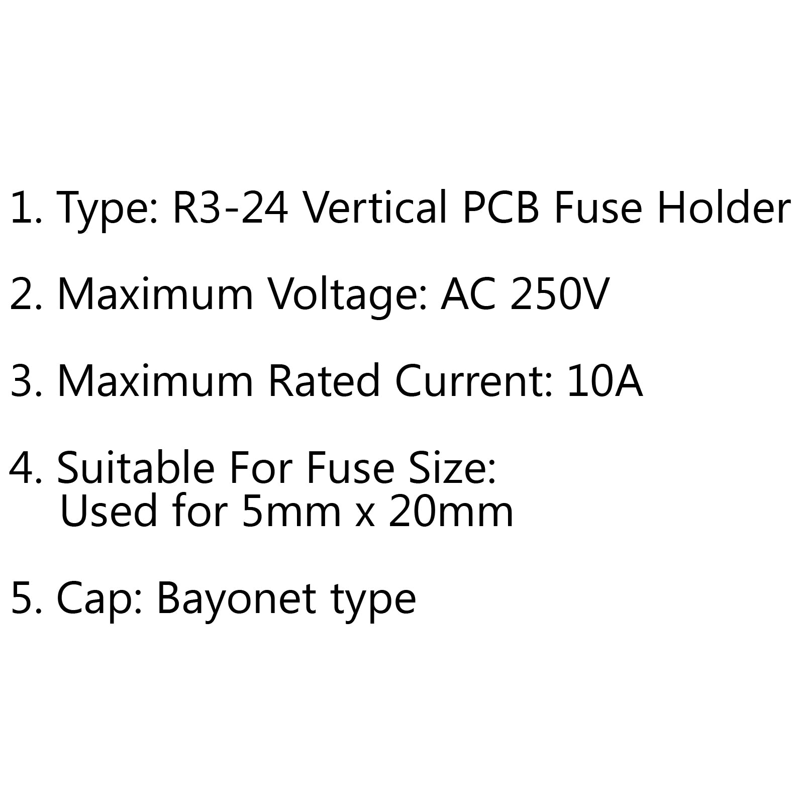 2PCS SCI R3-24 Vertical PCB Fuse Holder For 5x20mm Glass Fuses 10A 250V