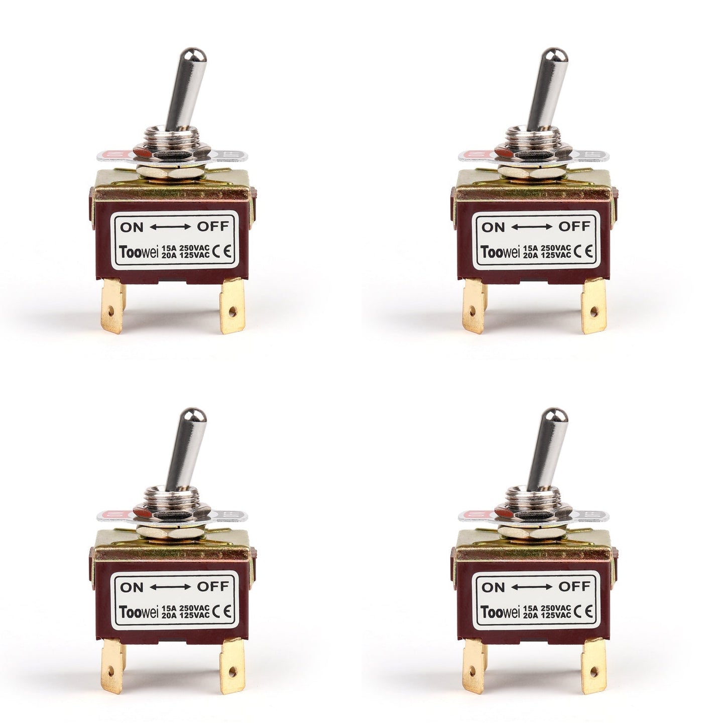 4Pcs 2 Terminal 4Pin ON-OFF 15A 250V Toggle Switch Boot DPST Industrial Grade
