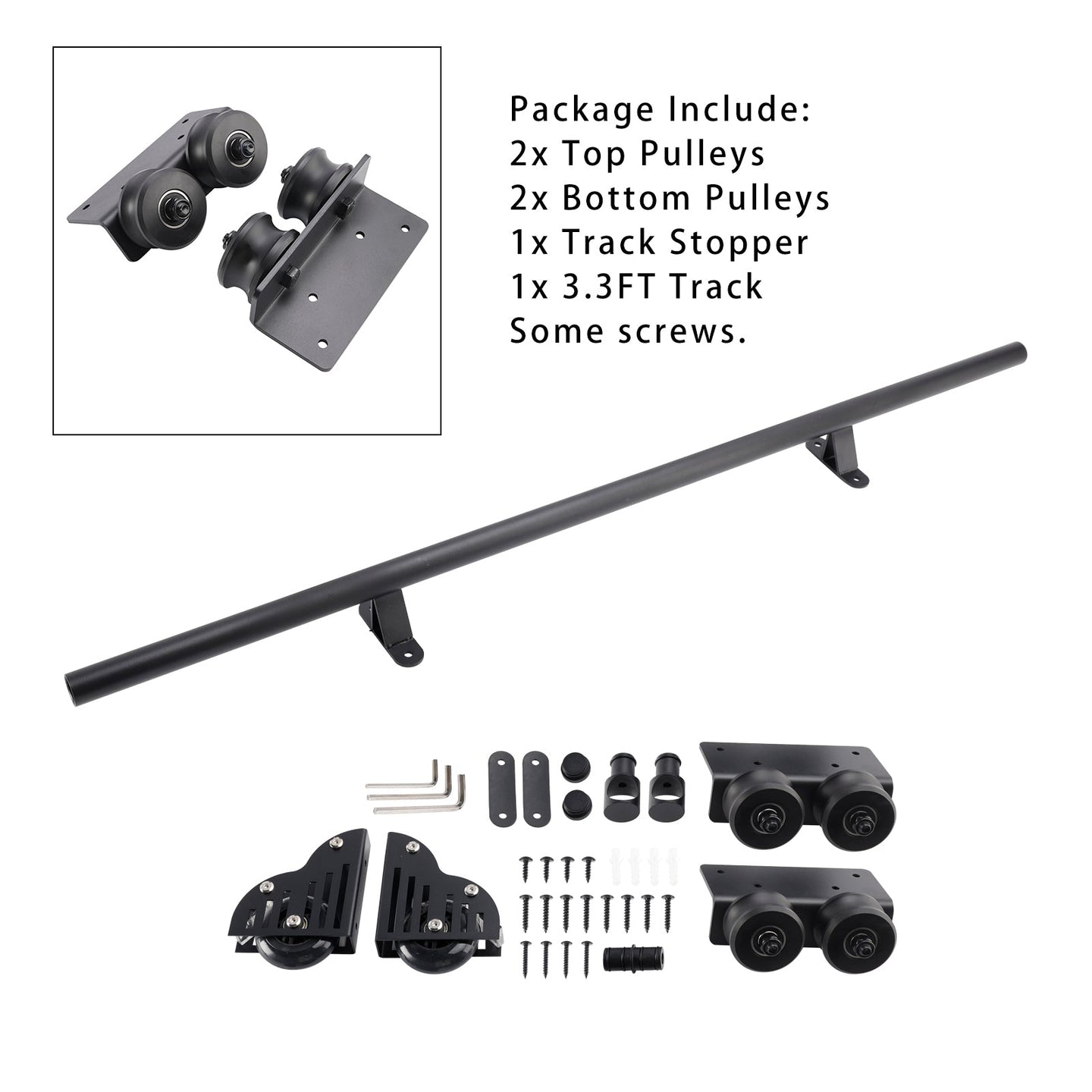 Rolling Library Sliding Ladder Hardware Kit with Brake 3.3FT Round Tube