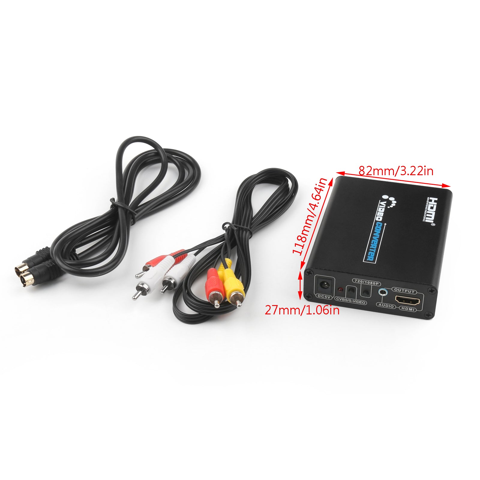 3 RCA AV+S-Video CVBS Composite R/L Audio to HDMI 1080P Converter US Plug Power