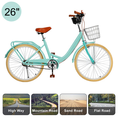 24/26 inch Women City Bicycle Beach Cruiser Bike with Basket & Rack