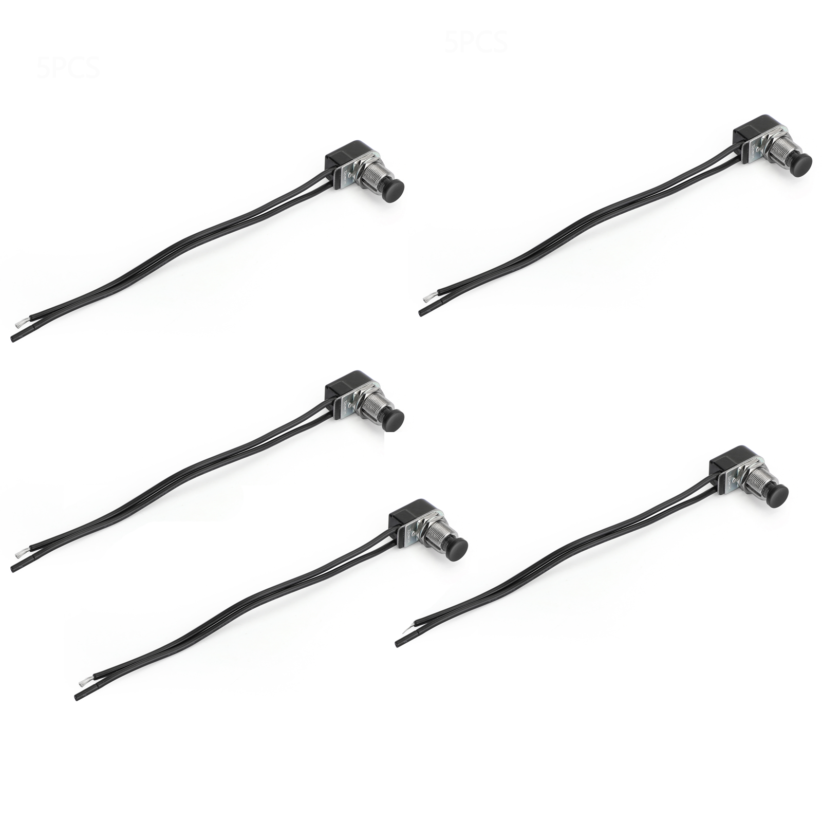 5pc Normally Open Momentary Self-resetting Push Button Reset Switch w/Wire Black