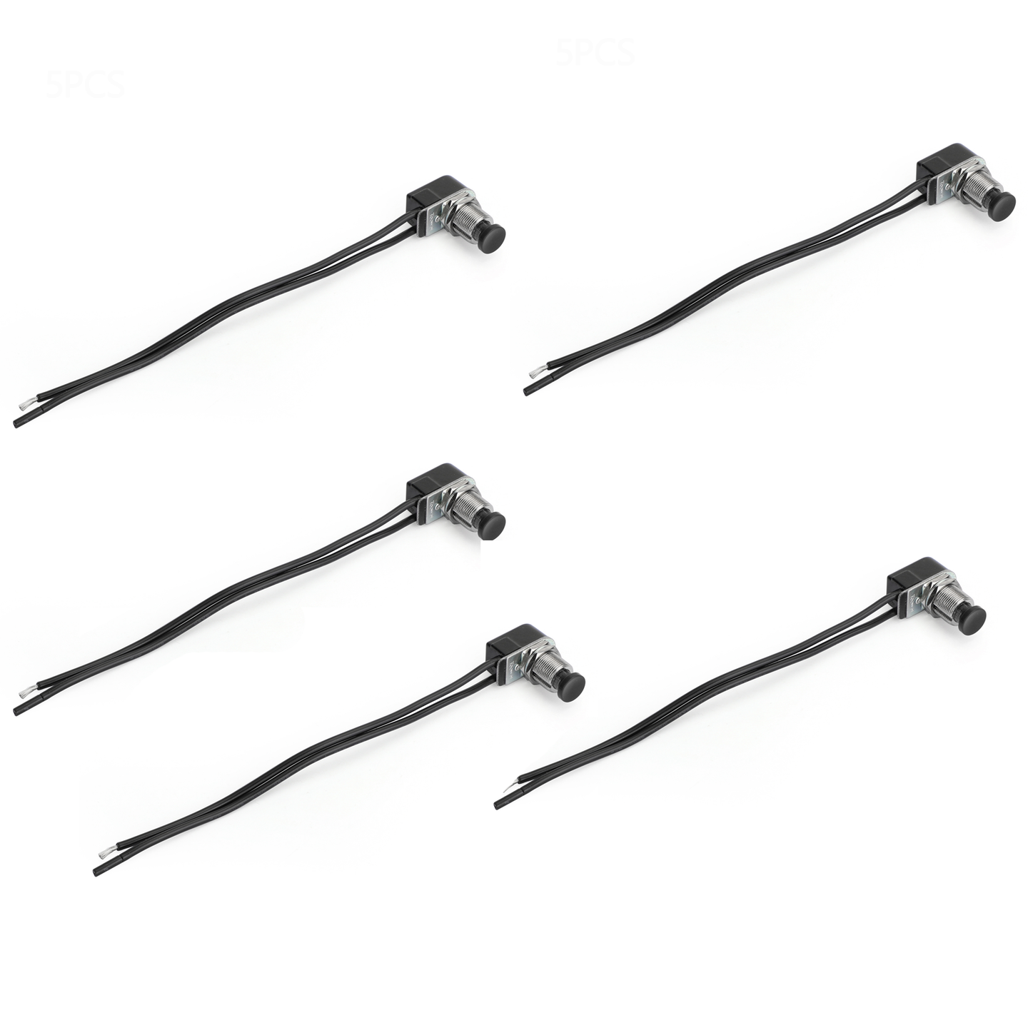 5pc Normally Open Momentary Self-resetting Push Button Reset Switch w/Wire Black