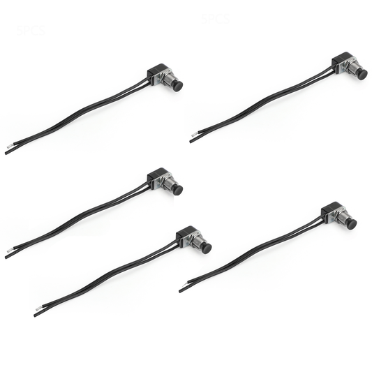 5pc Normally Open Momentary Self-resetting Push Button Reset Switch w/Wire Black