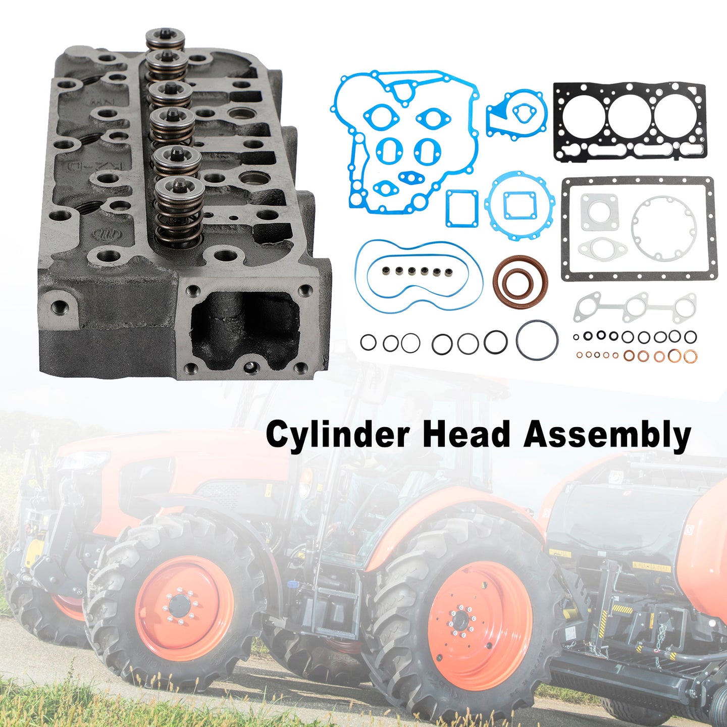 Complete Cylinder Head Kit for Kubota D1105 Engine, with Full Gasket Set & Valves, Fits RTV1100, K008 & B2410