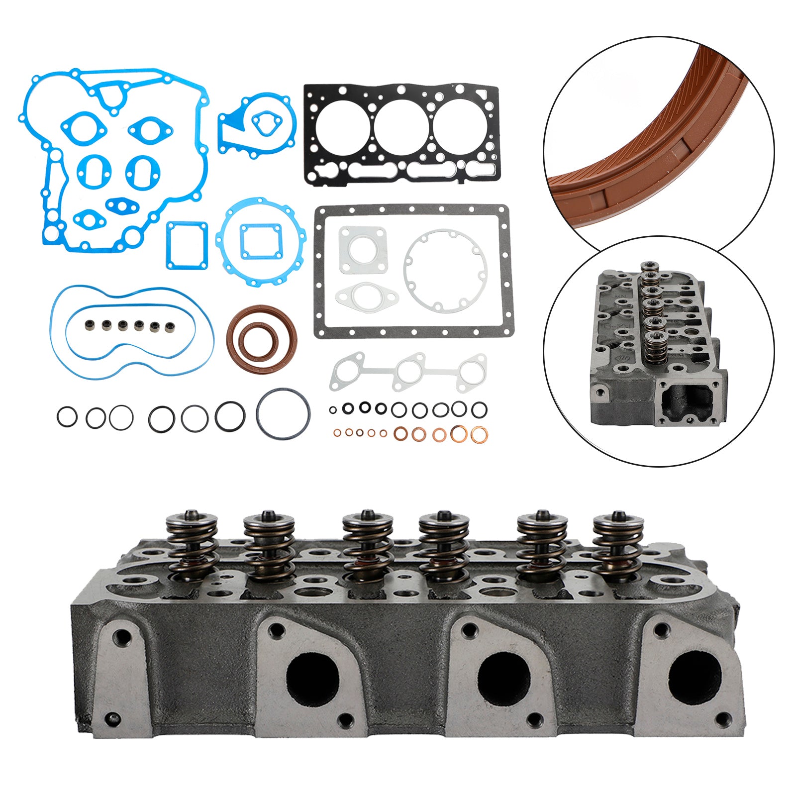 Complete Cylinder Head Kit for Kubota D1105 Engine, with Full Gasket Set & Valves, Fits RTV1100, K008 & B2410